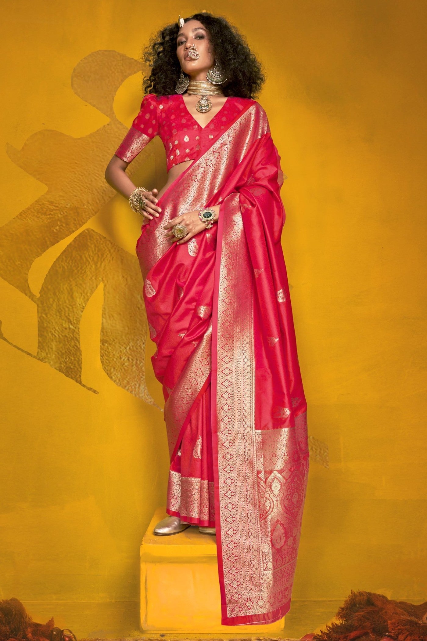 Roseberry Pink Banarasi Handloom Silk Saree