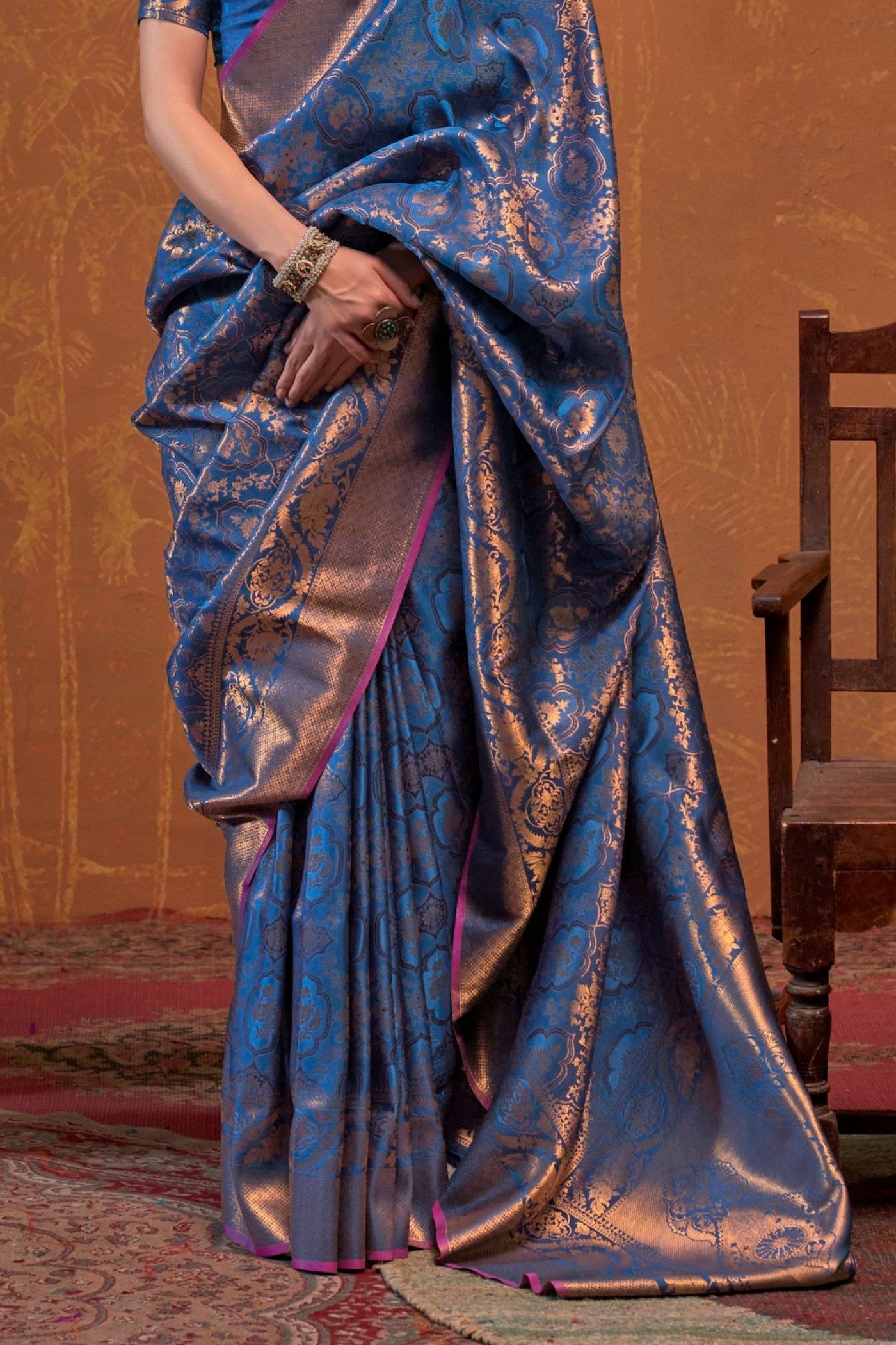 East Bay Blue Kanjivaram Handloom Saree