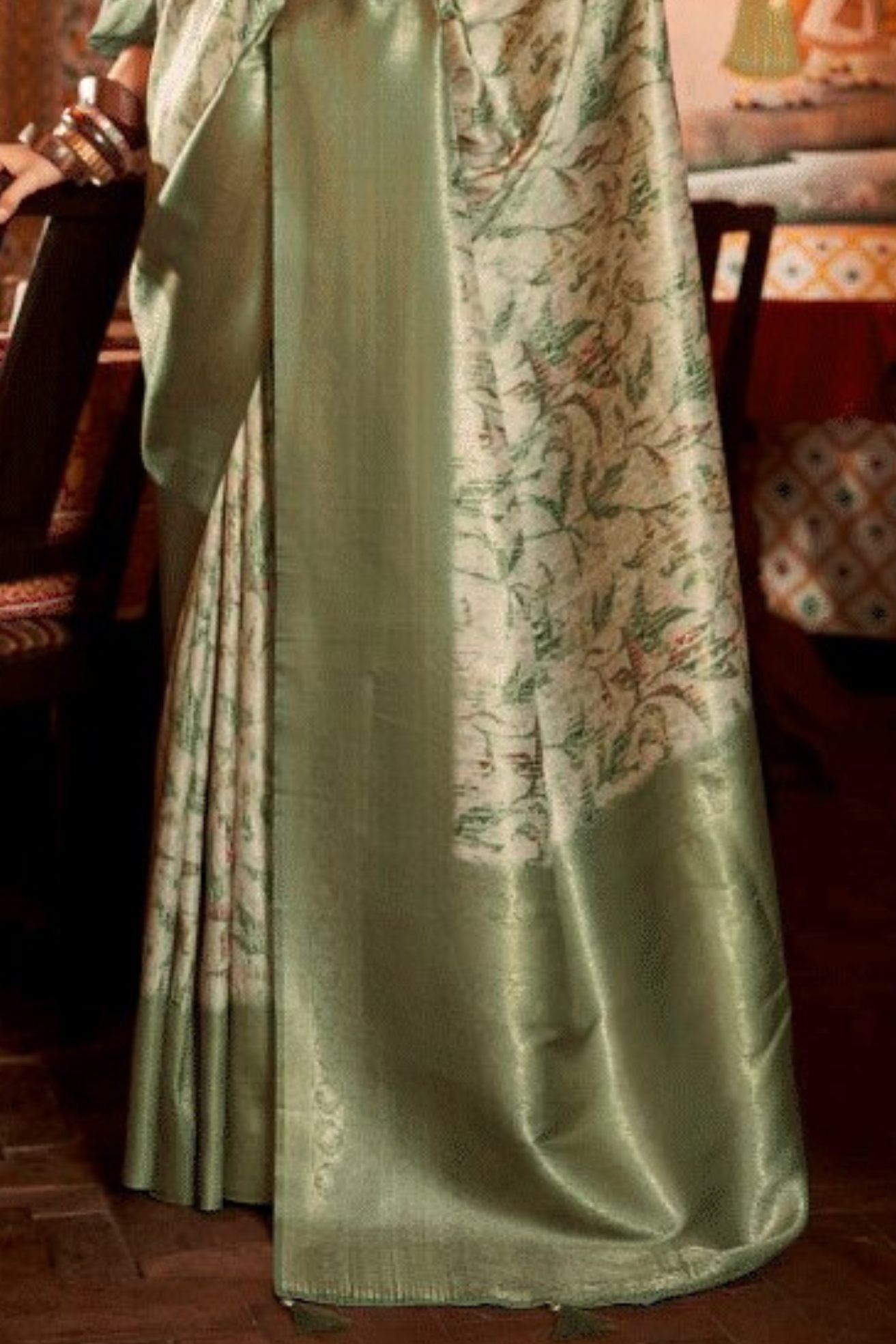 Clay Creek Green Banarasi Digital Printed Saree