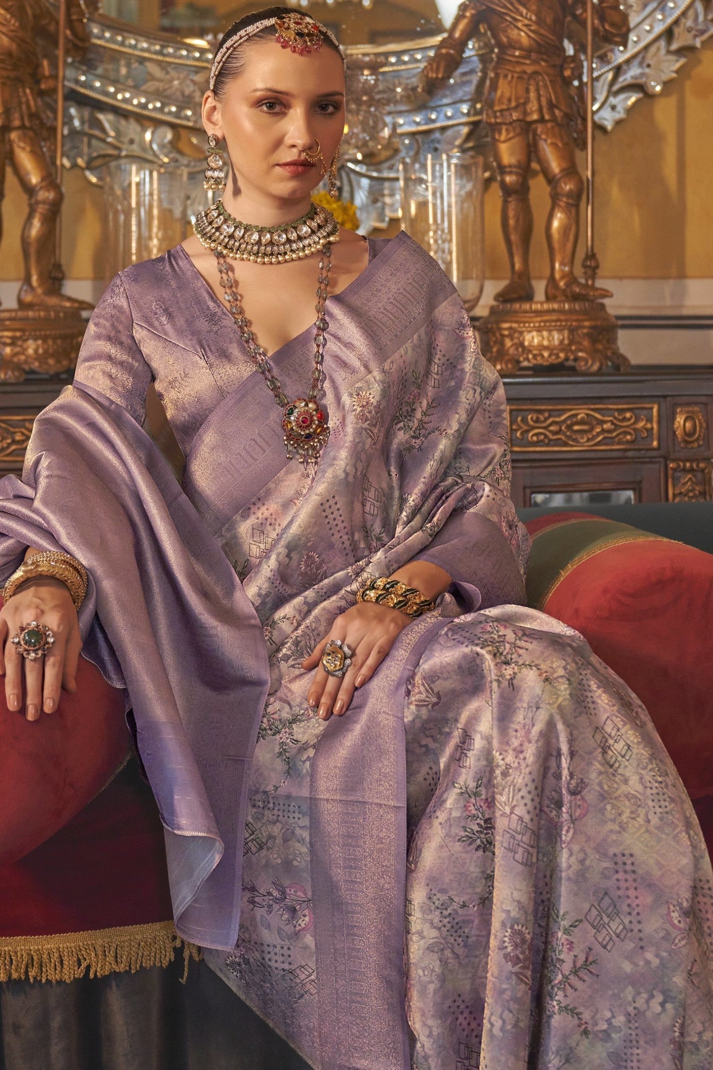 Bouquet Purple Tussar Banarasi Digital Printed Saree