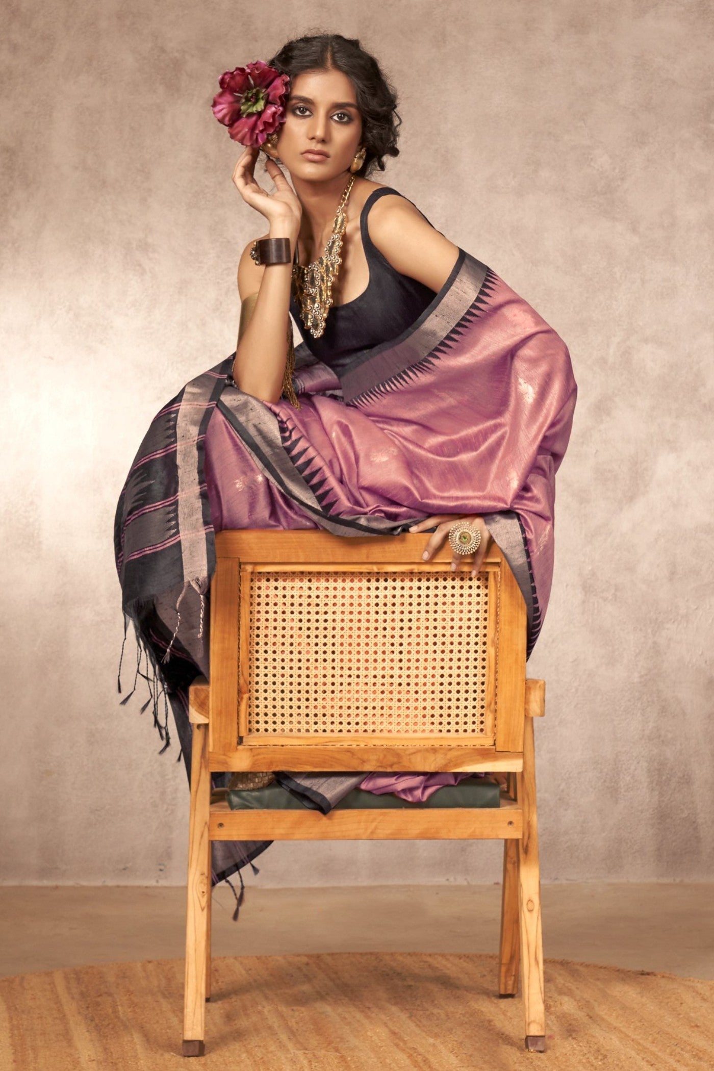 Adenium Pink Bhagalpuri Handloom Saree