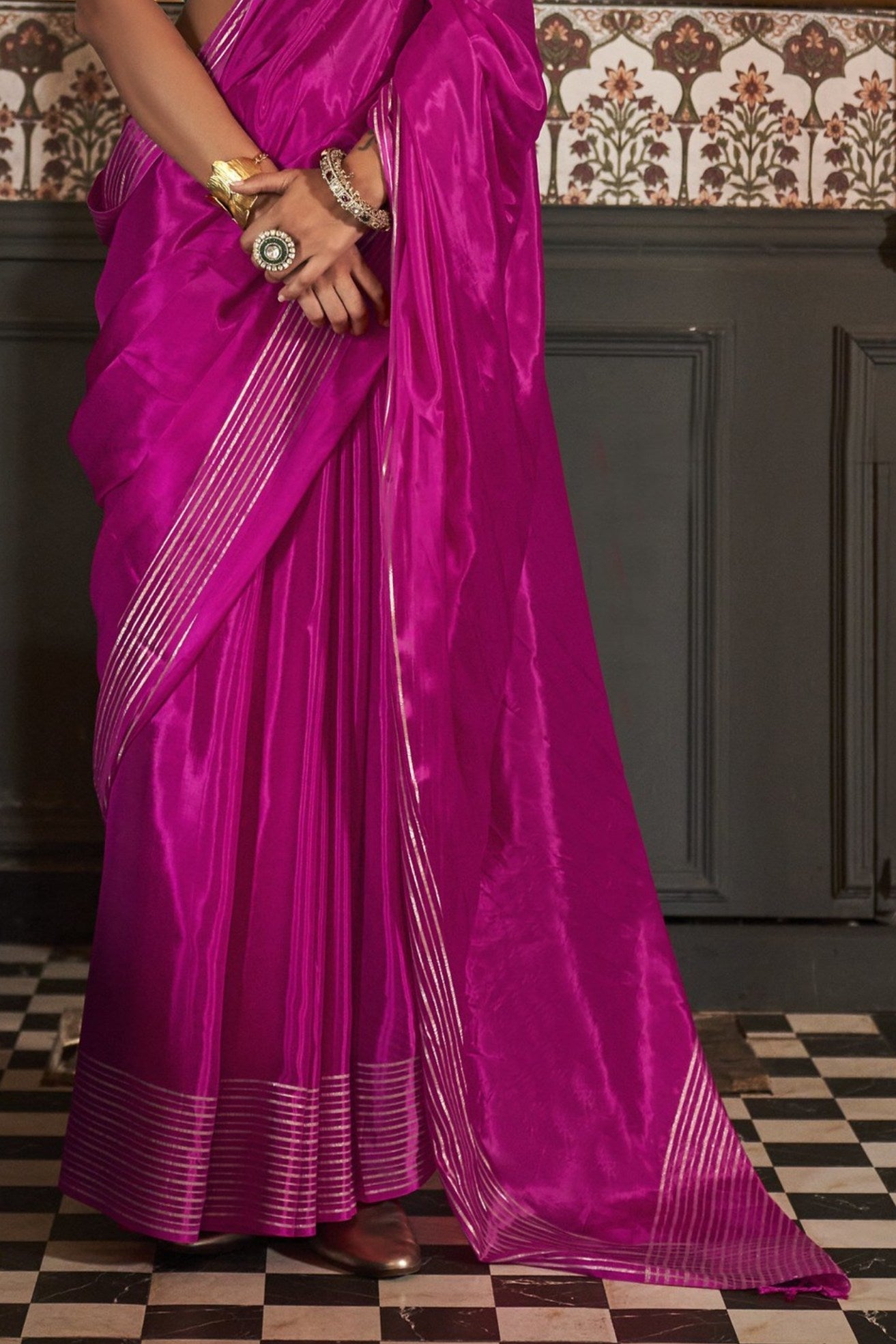 Tapestry Purple Viscose Satin Handloom Saree