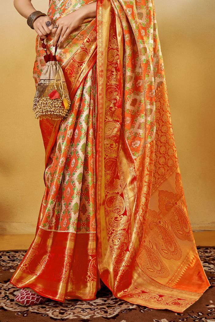 Porsche Orange Woven Kanjivaram Saree