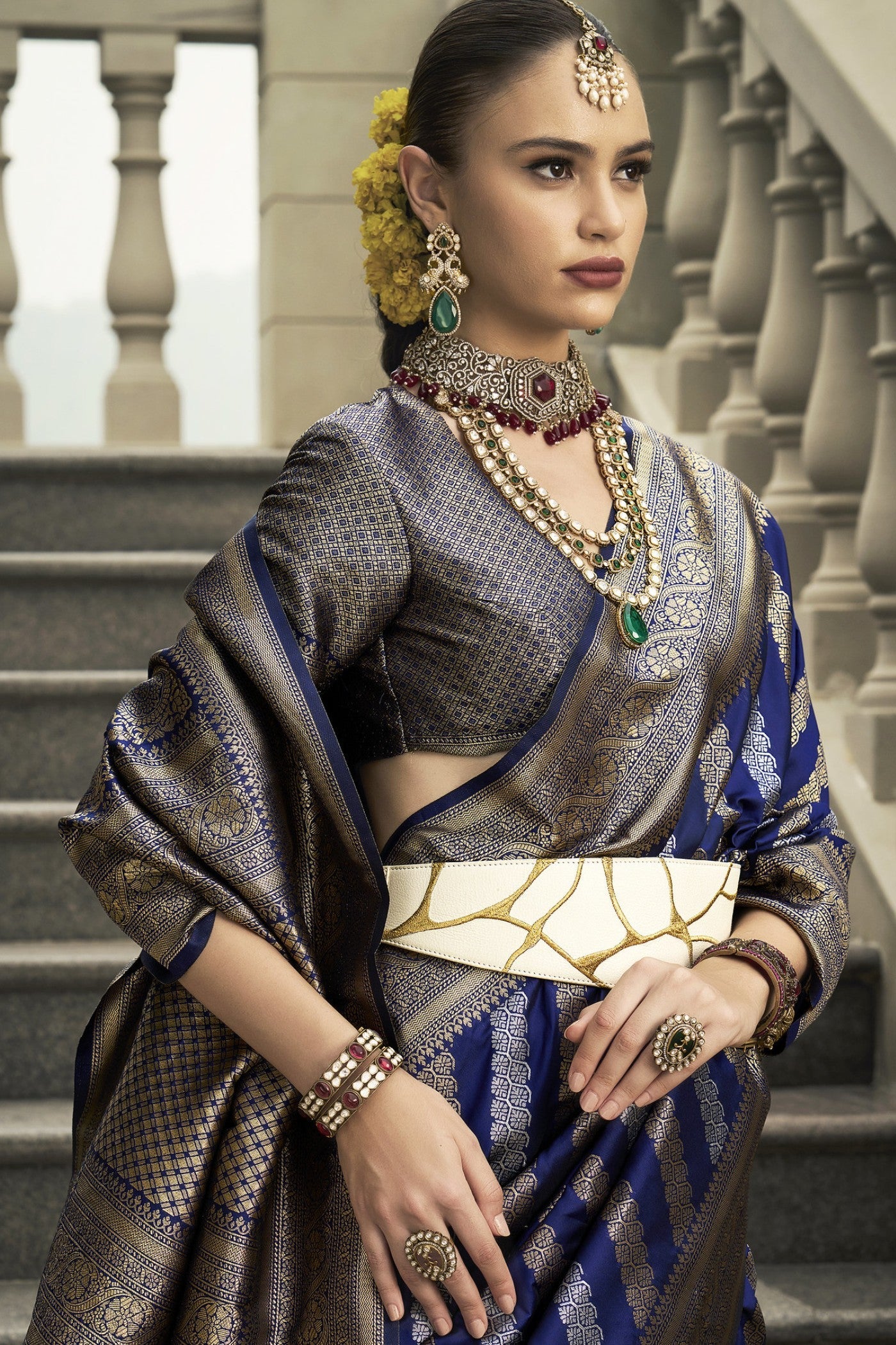 Martinique Blue Woven Banarasi Saree