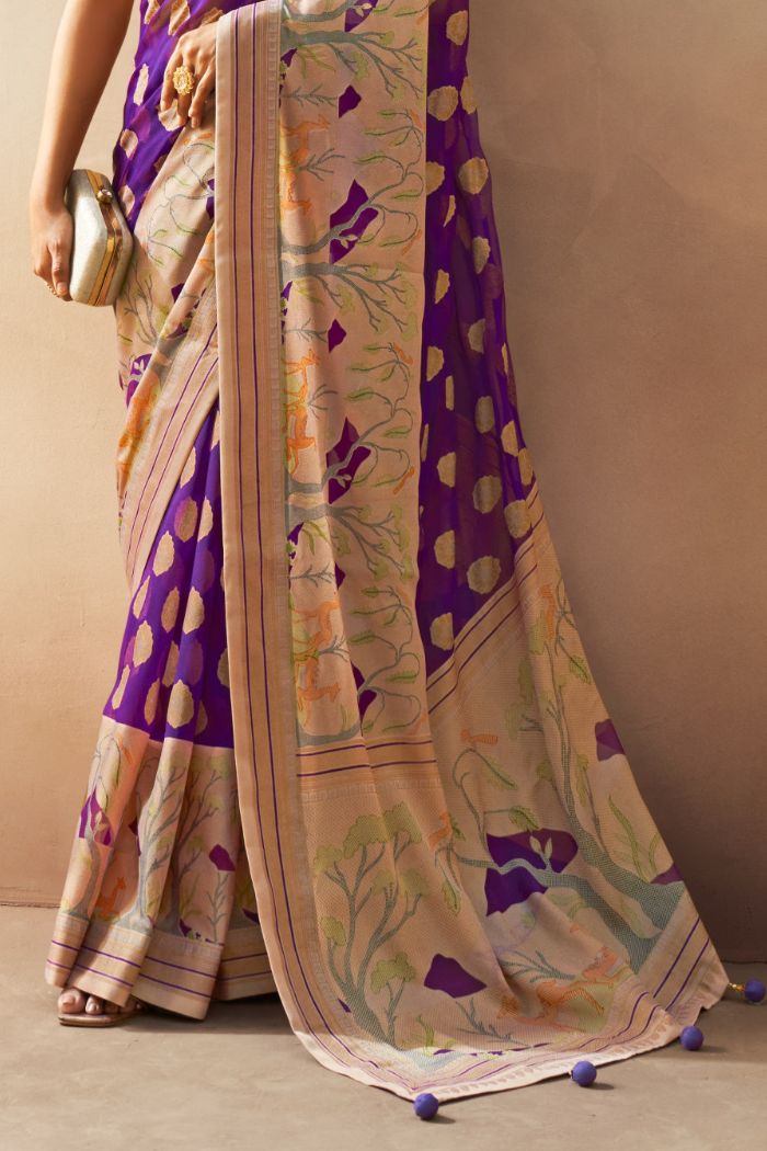 Wine Berry Purple Woven Georgette saree