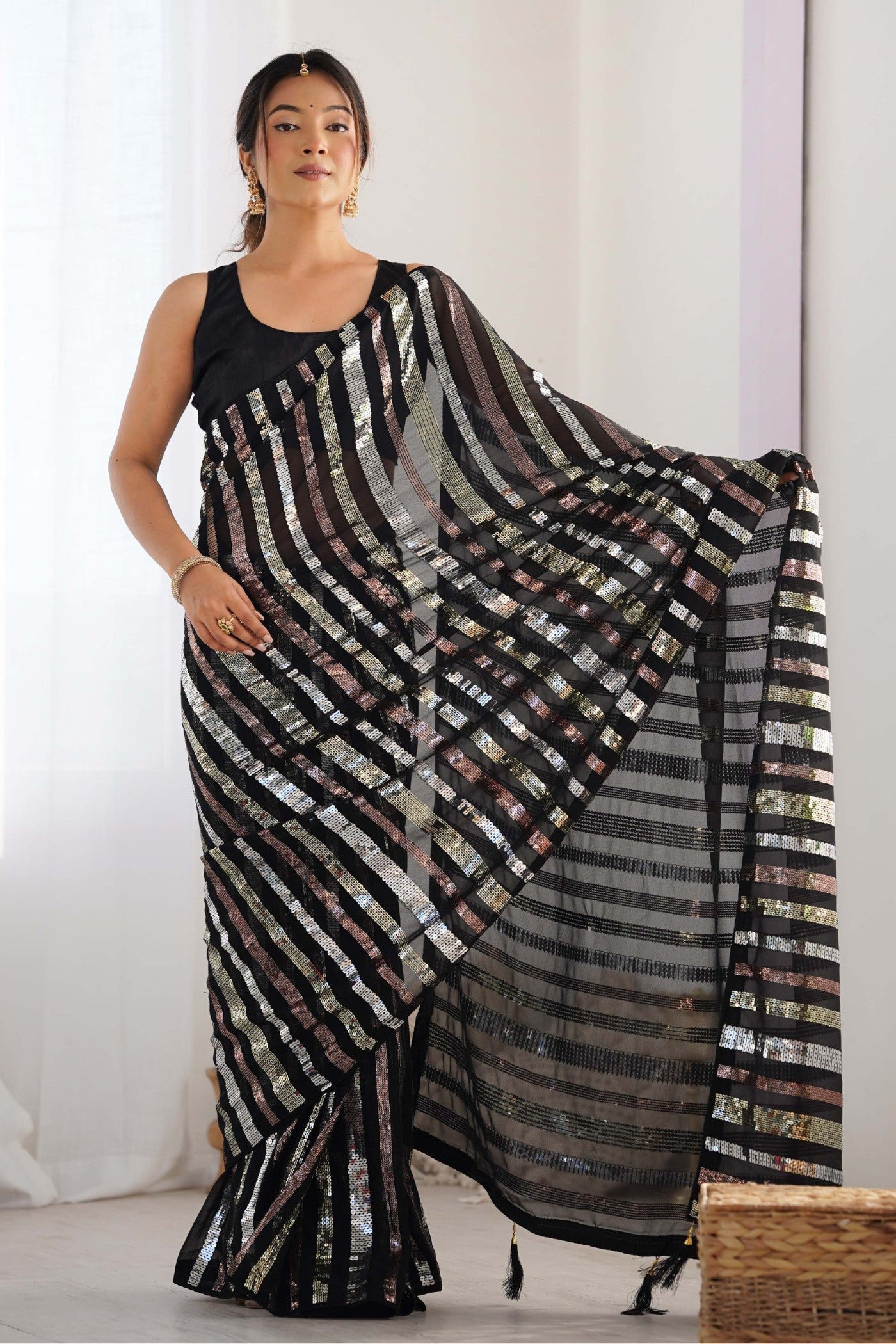 Onyx Black Embroidered Partywear Saree