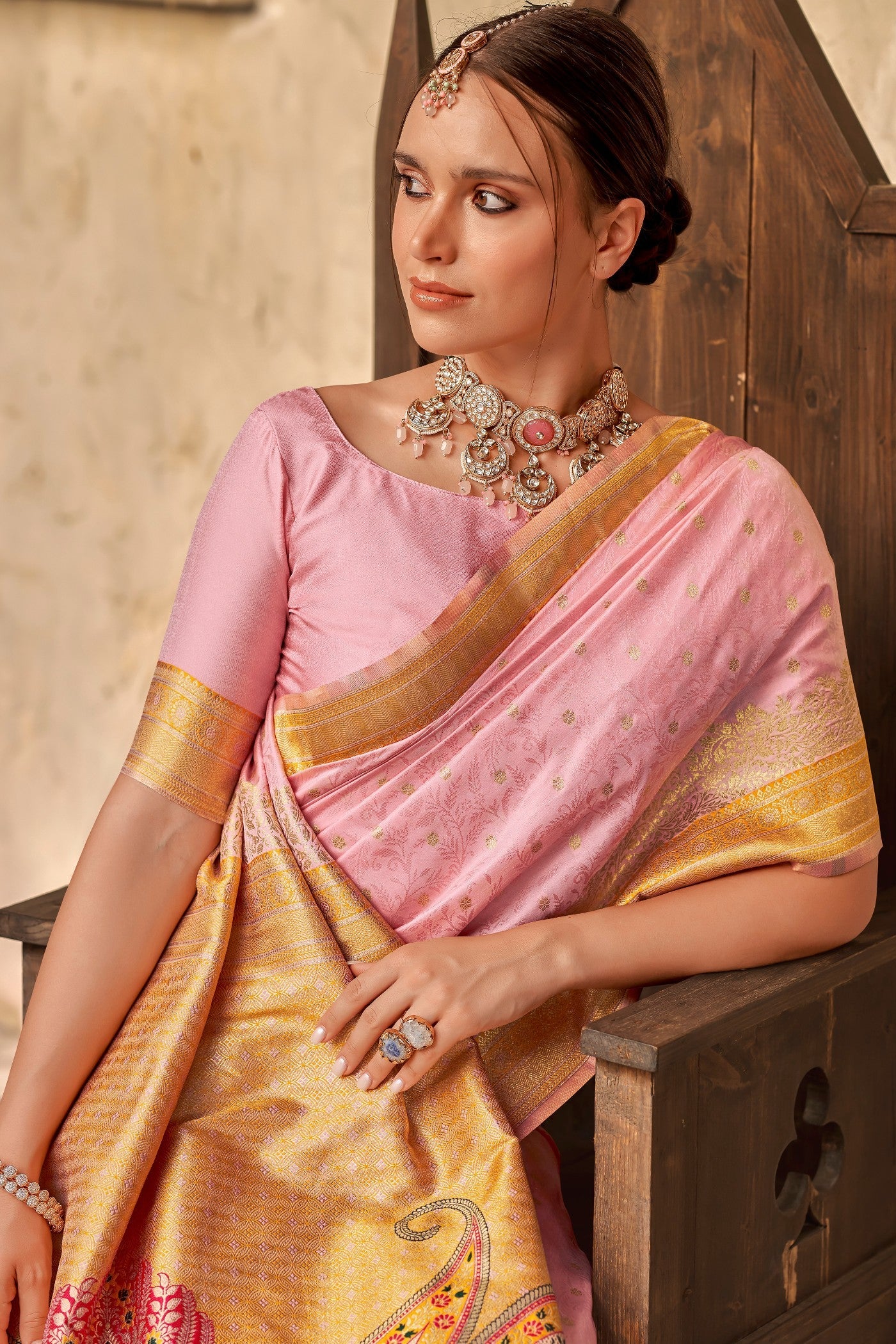 Shilo Pink Banarasi Soft Silk Saree