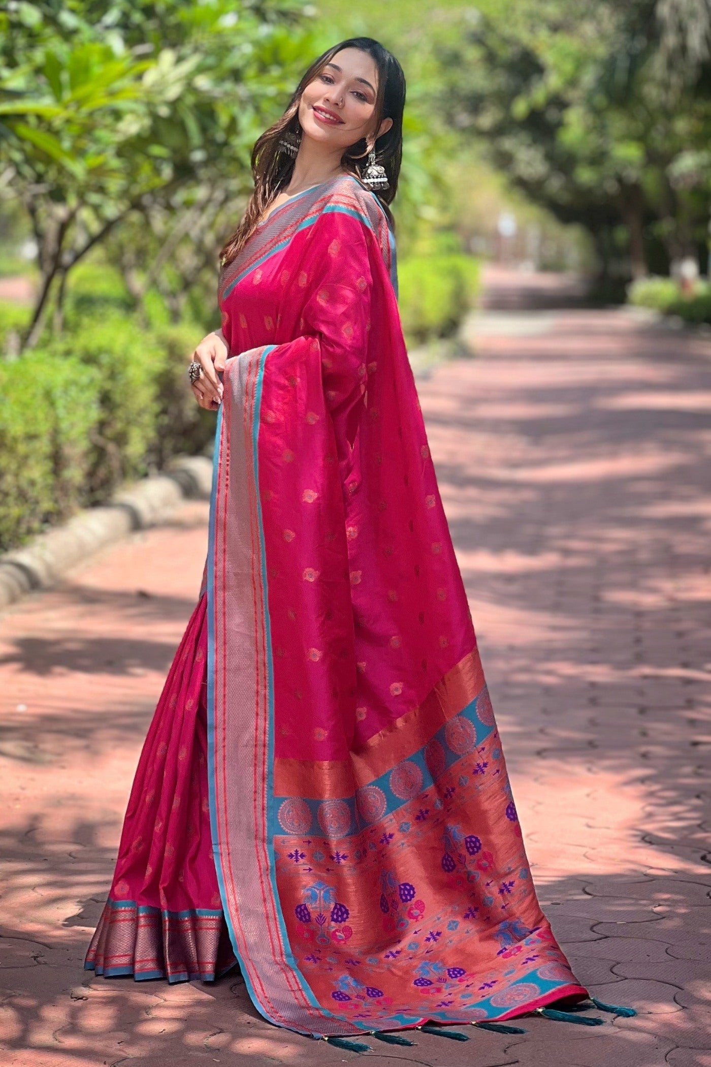 Hibiscus Pink Woven Paithani Saree