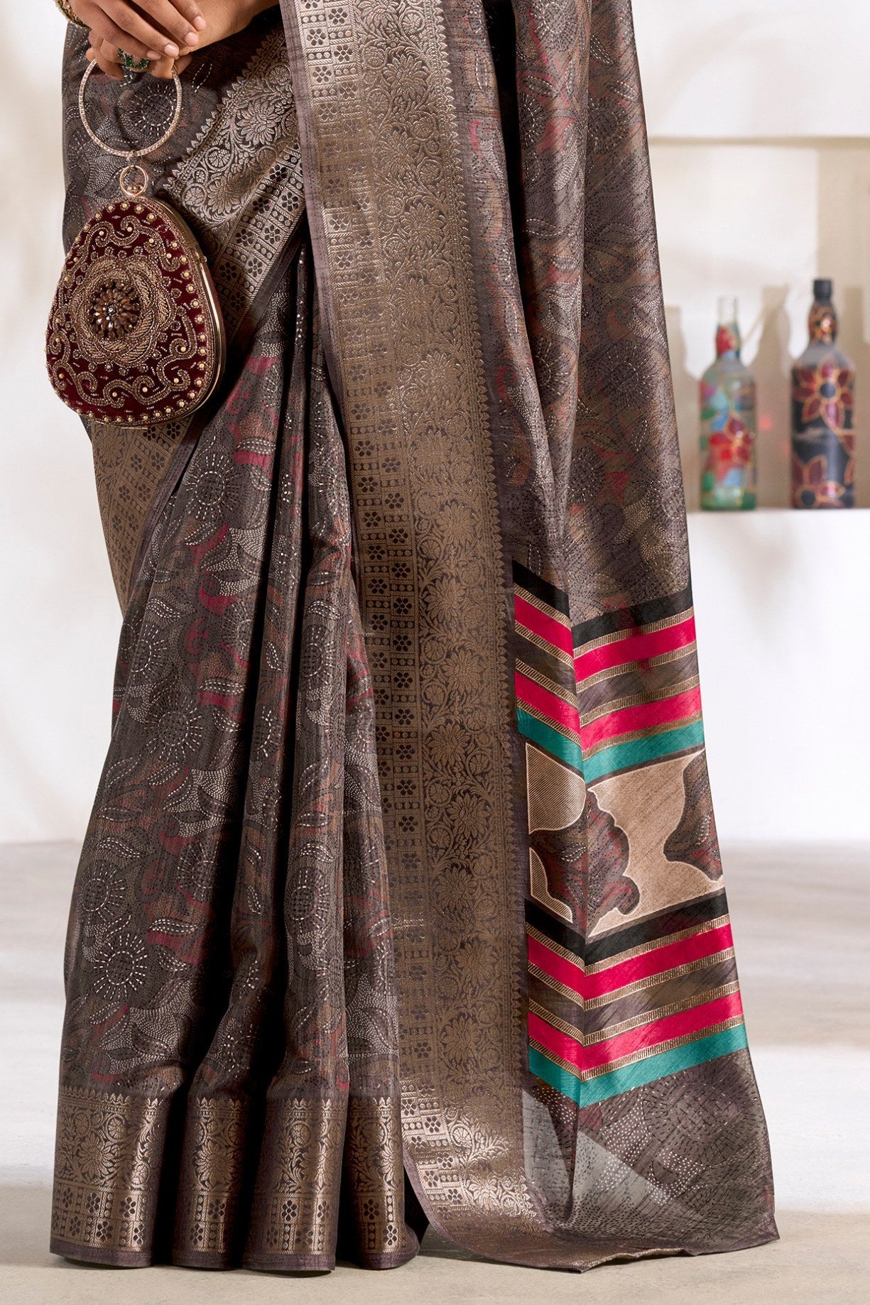 Almond Frost Brown Soft Dola Silk Saree