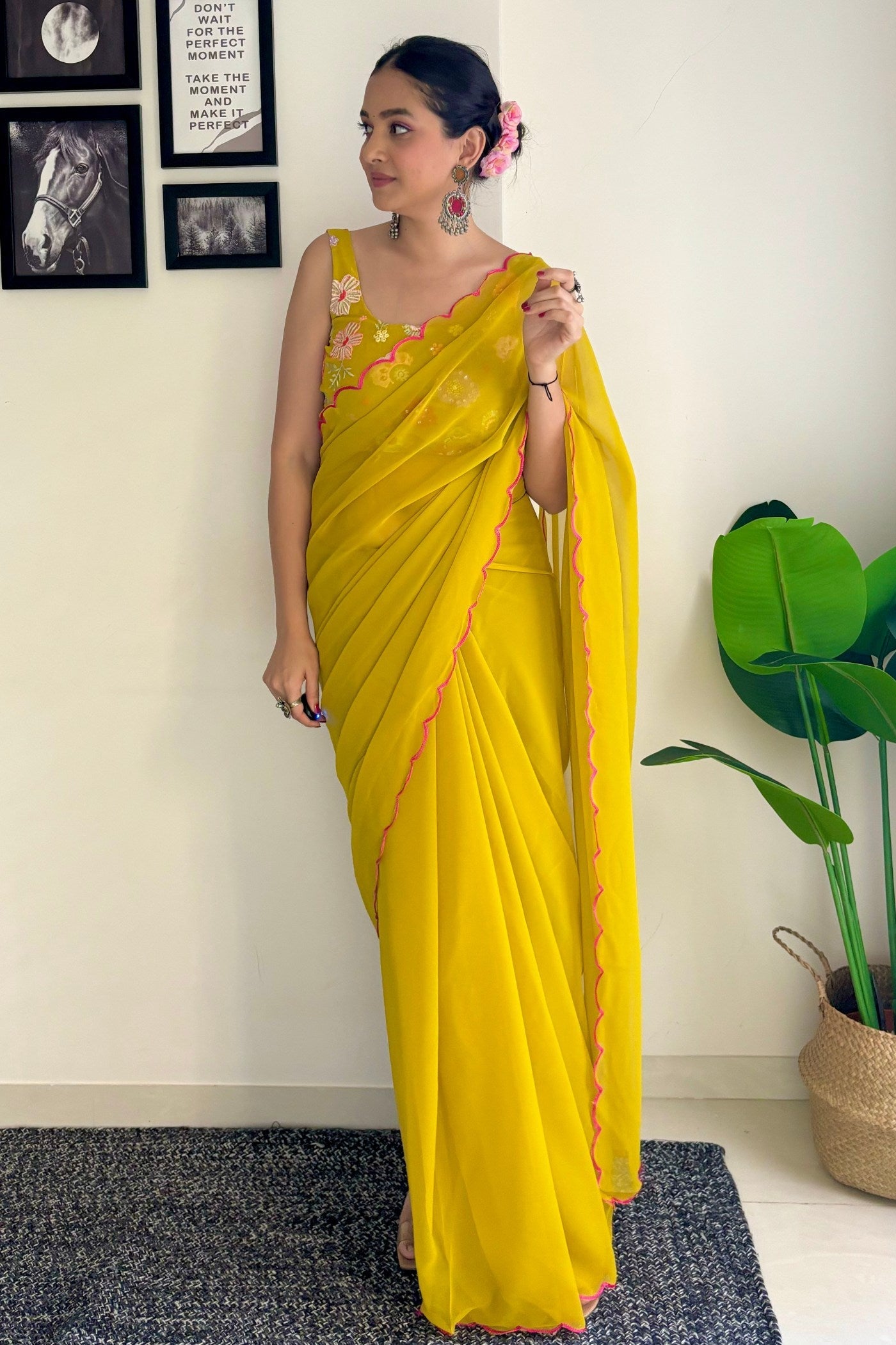 Moccasin Yellow Gerogette Saree