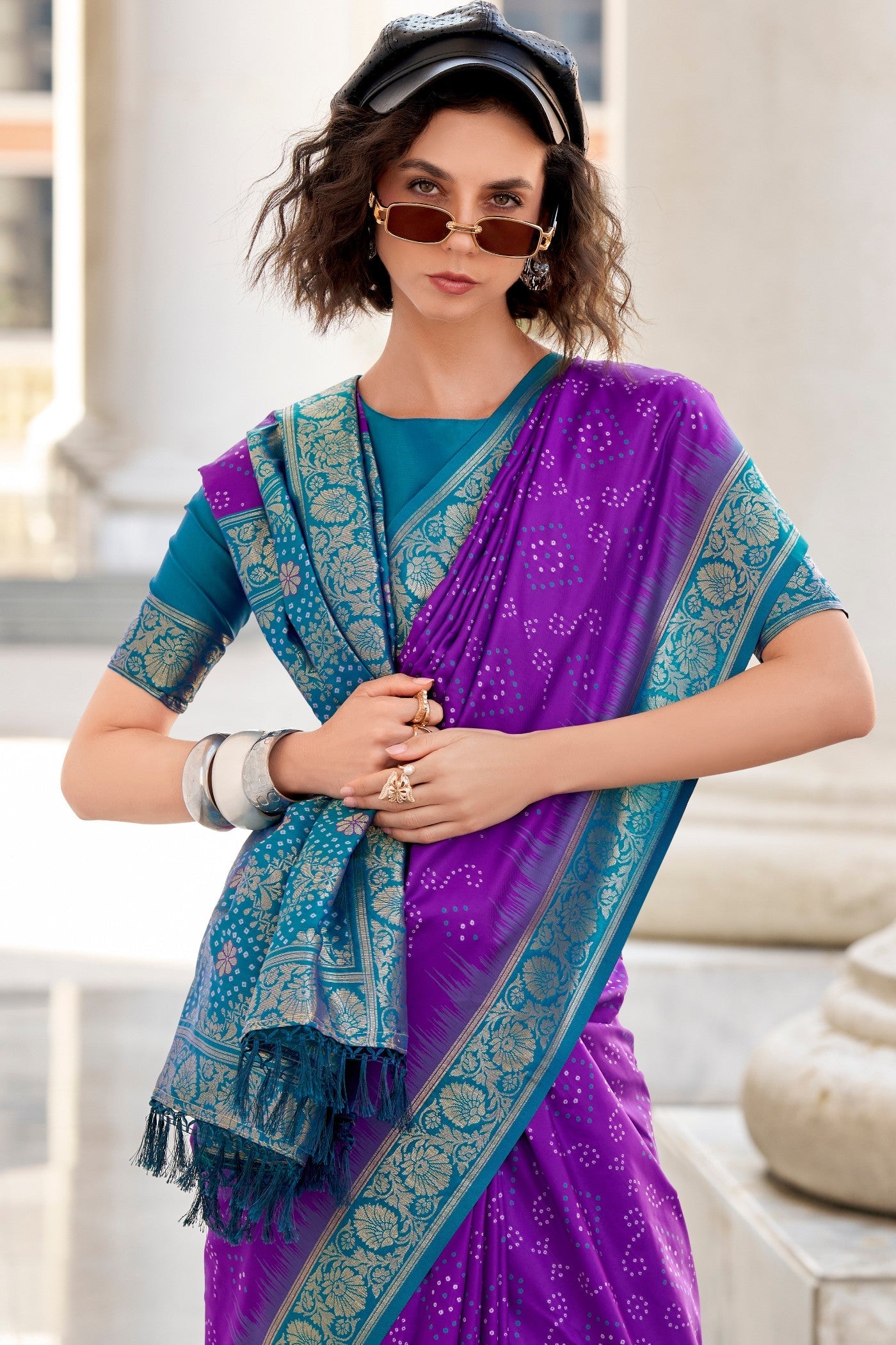 Seance Purple Woven Banarasi Bandhani Soft Silk Saree