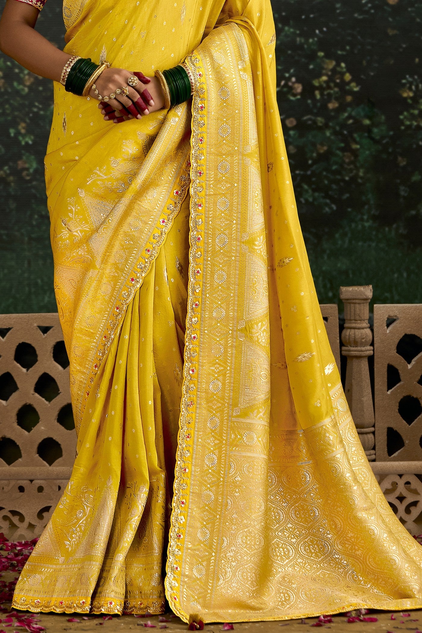 Bumblebee Yellow Designer Banarasi Saree