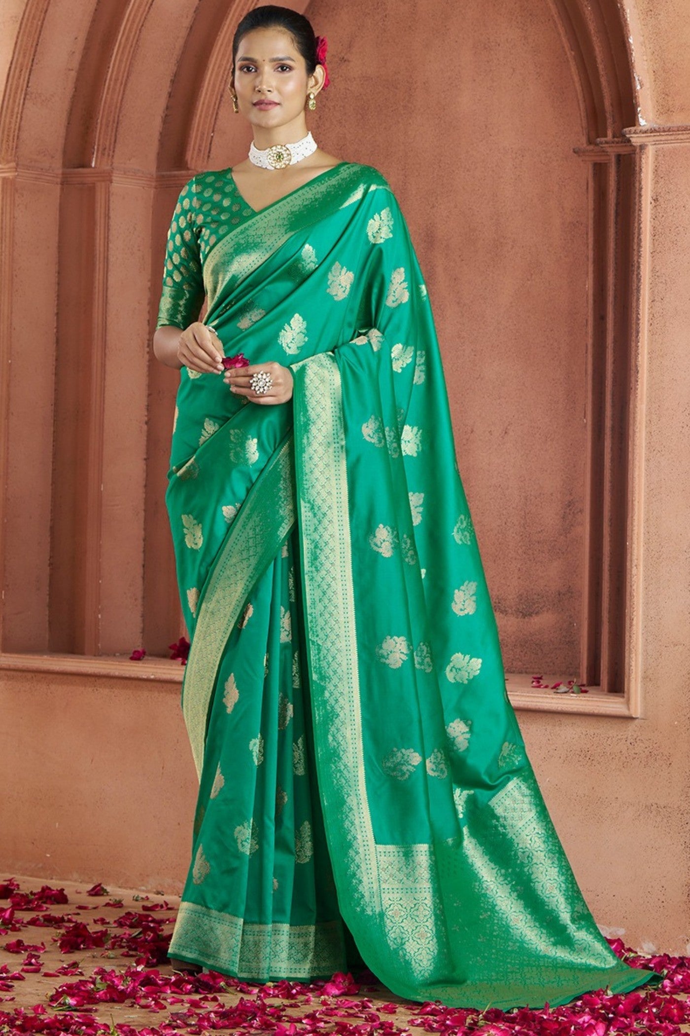 Forest Green Woven Banarasi Saree