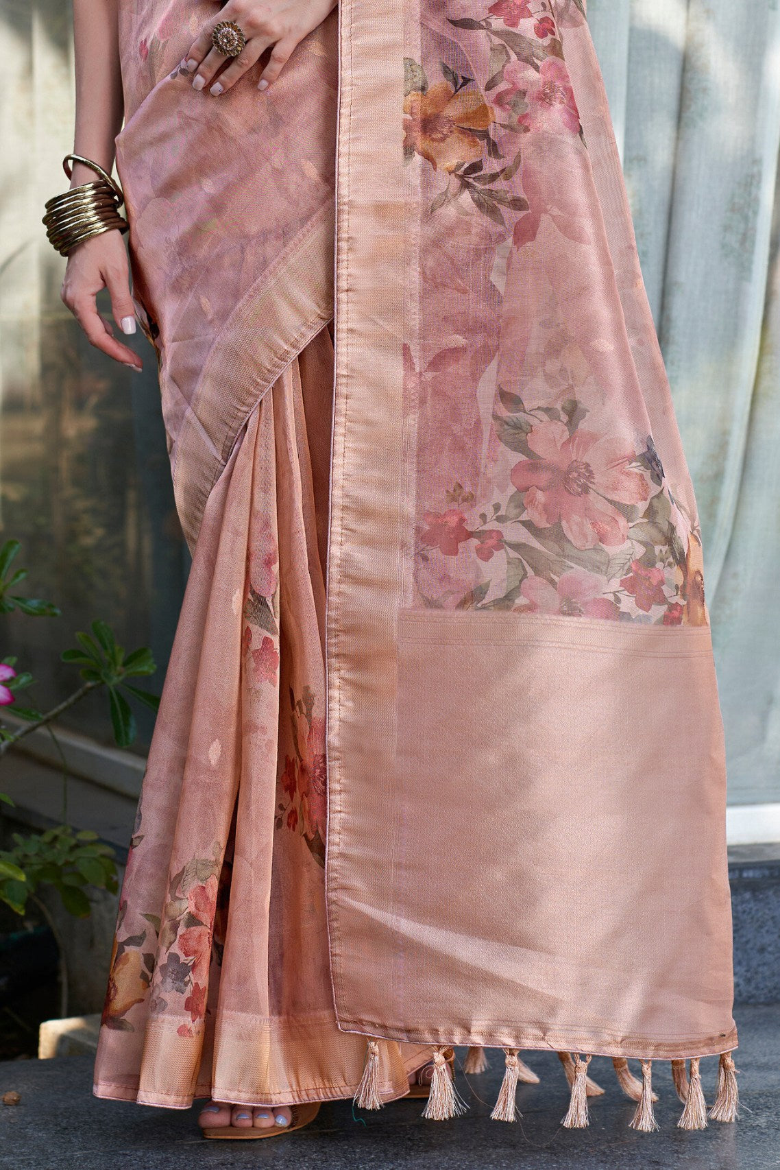 Cupid Pink Digital Printed Organza Saree