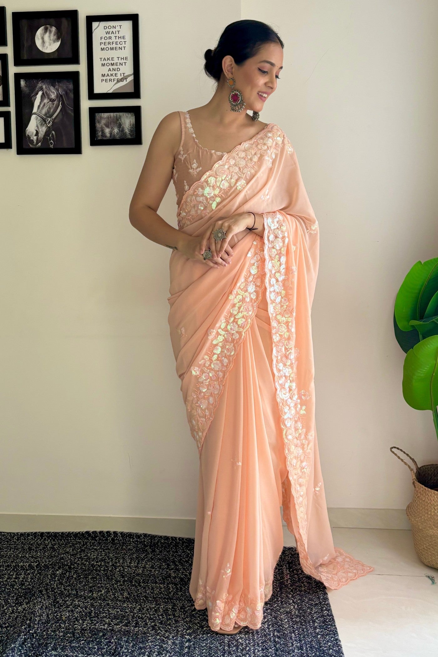 Manhattan Orange Embroidery Georgette saree