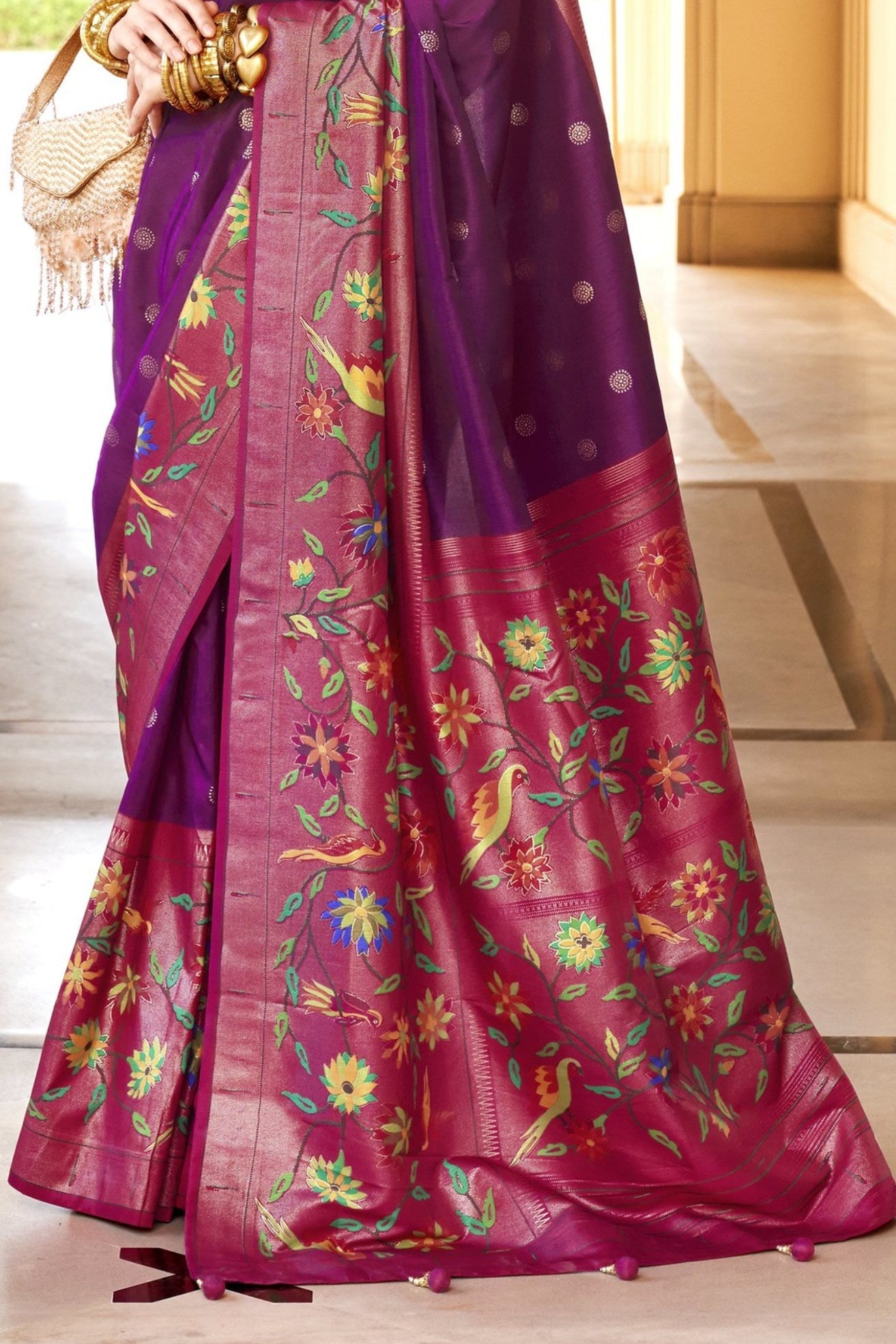 Wine Berry Purple Woven Paithani Designer Saree