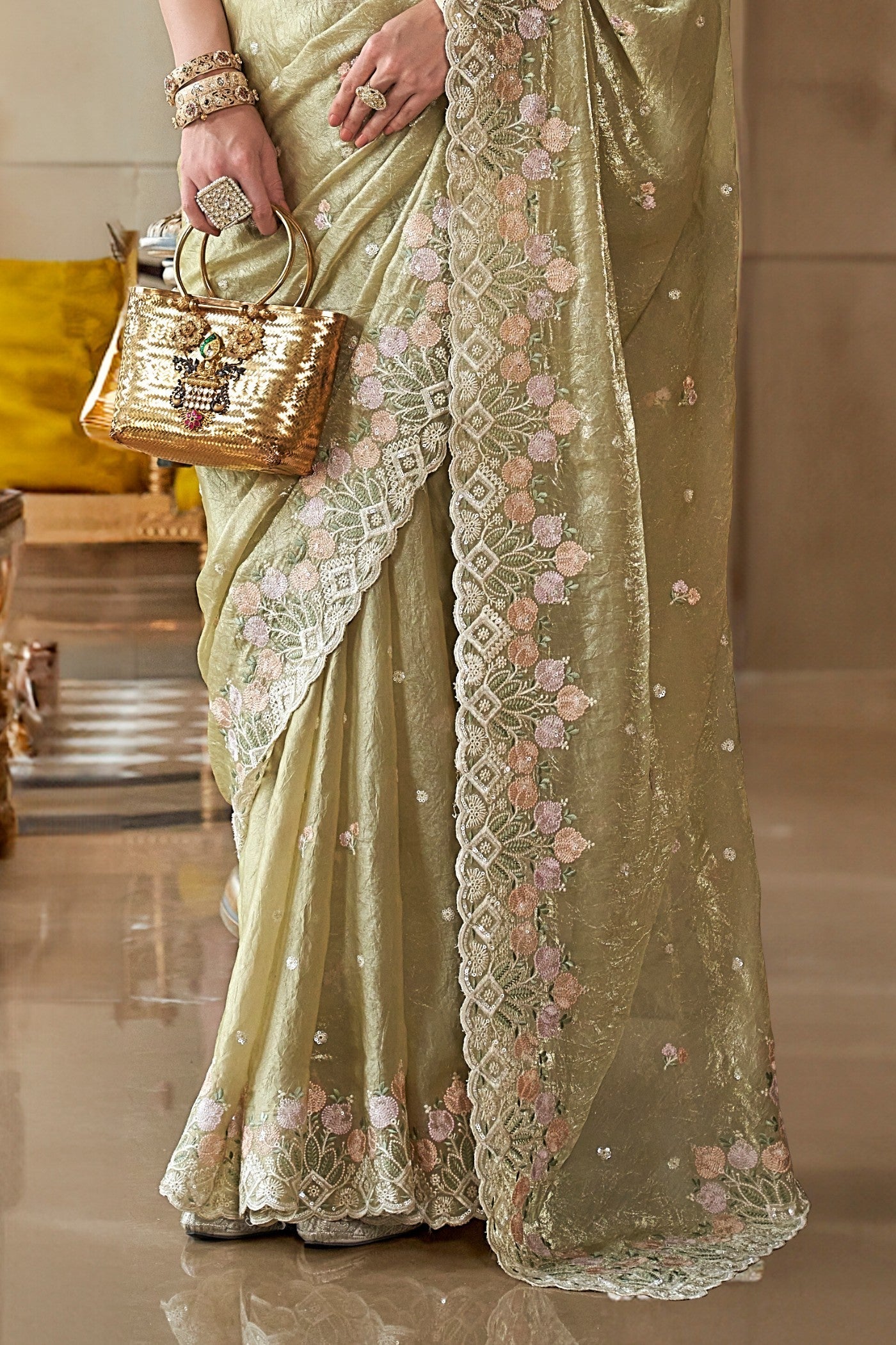 Heathered Green Tissue Designer Saree