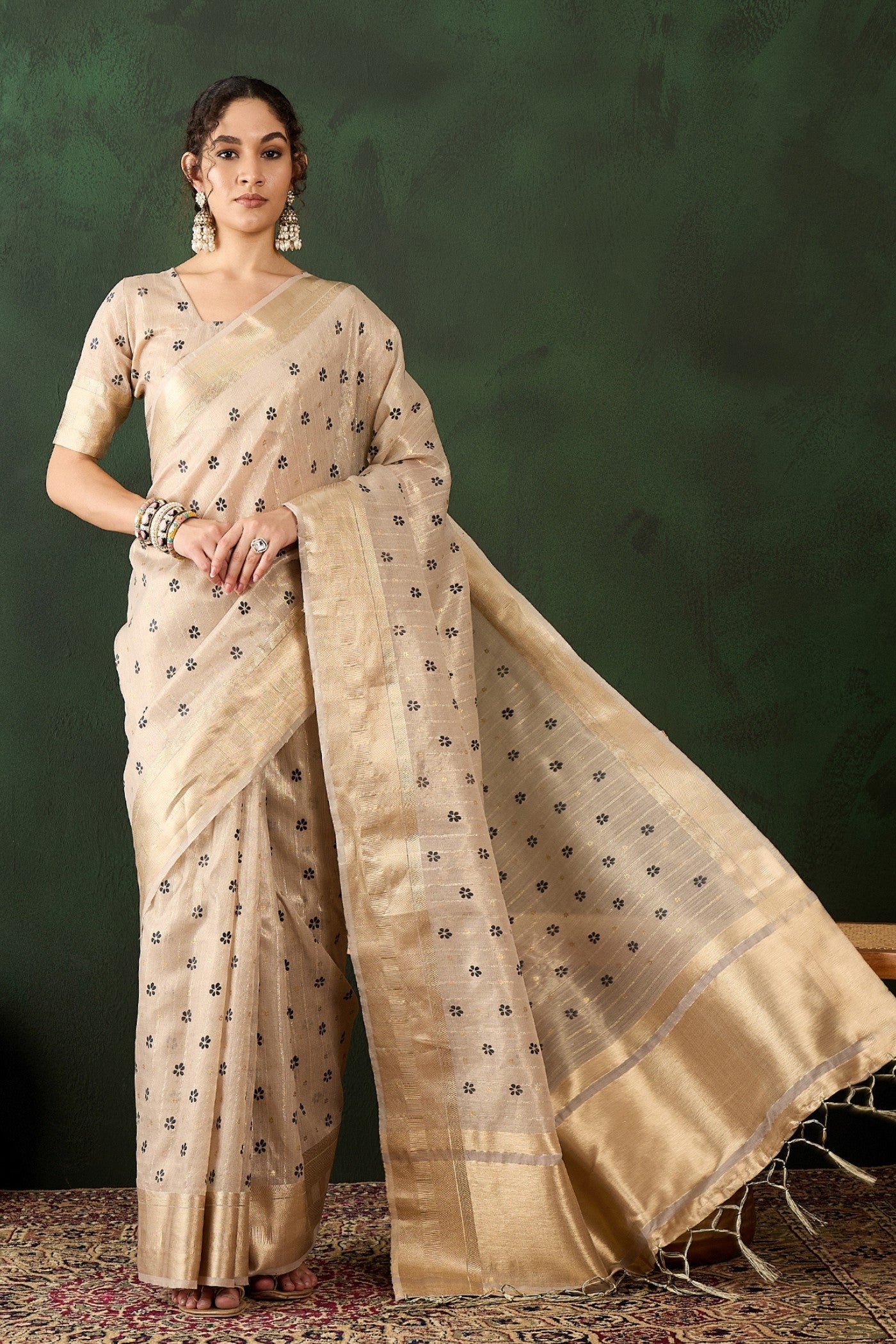 Vanila Cream Woven Khadi Organza Saree