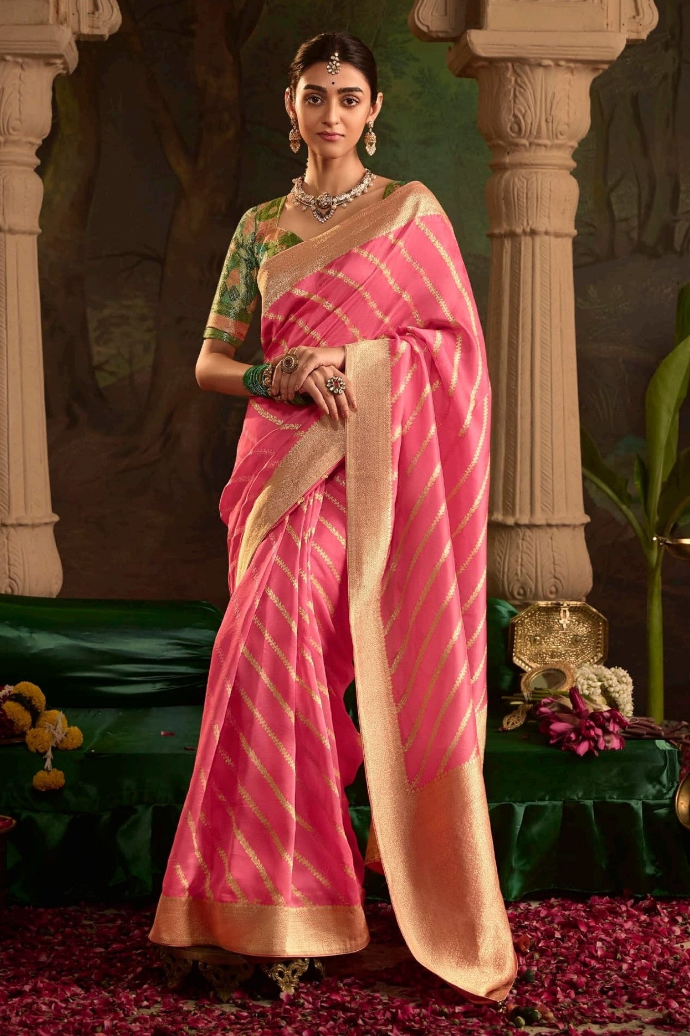 Tulip Pink Designer Banarasi Dola Silk Saree