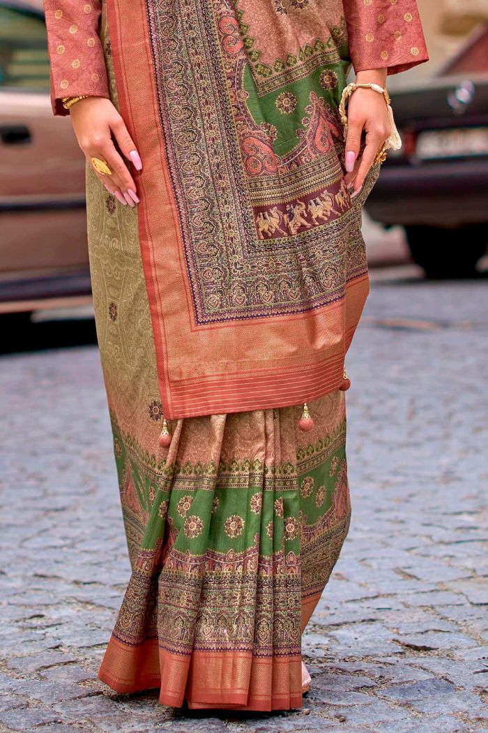 Go Ben Green Printed Patola Saree