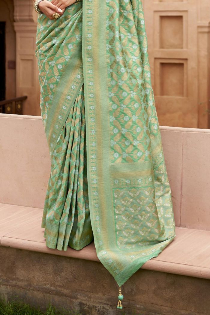 Lime Green Woven Banarasi Saree