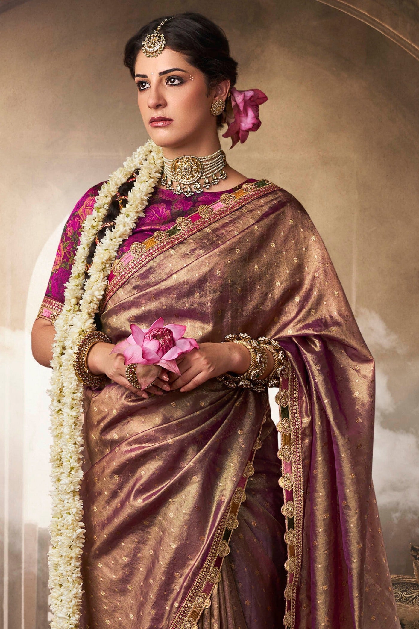 Congo Brown Tissue Designer Saree