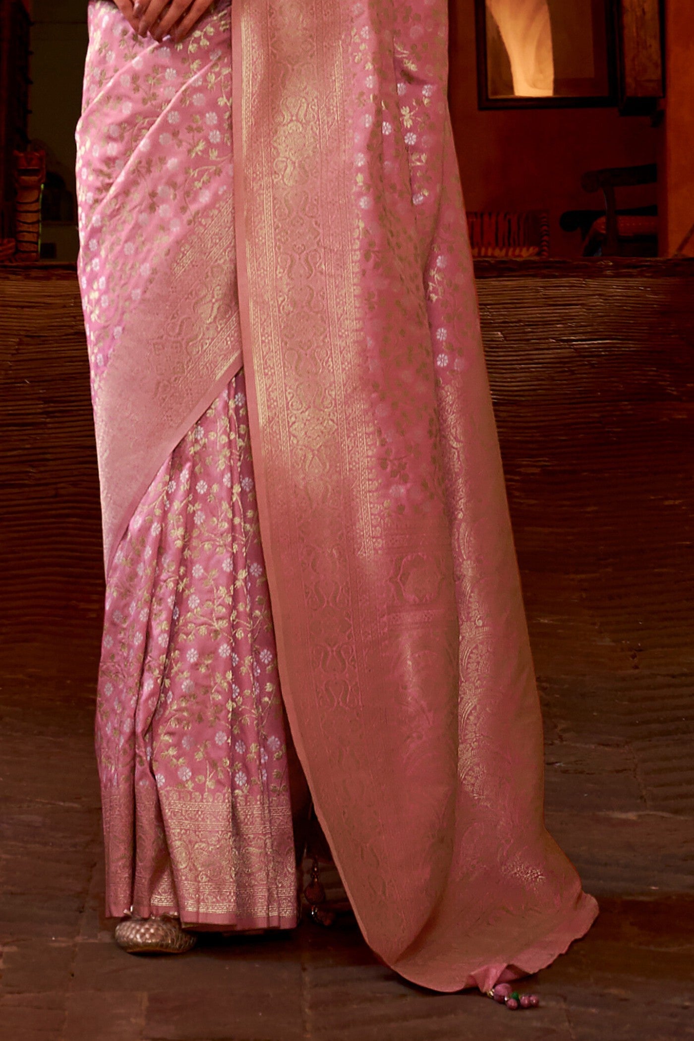 Melon Pink Woven Banarasi Saree