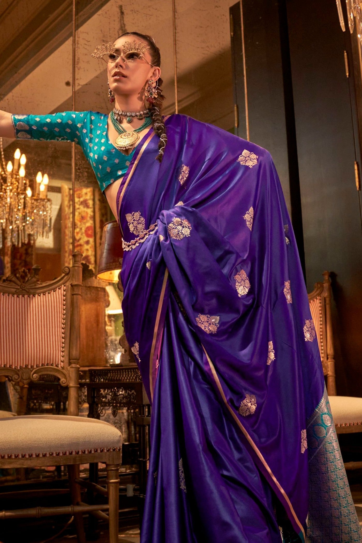 Tolopea Purple Banarasi Satin Saree