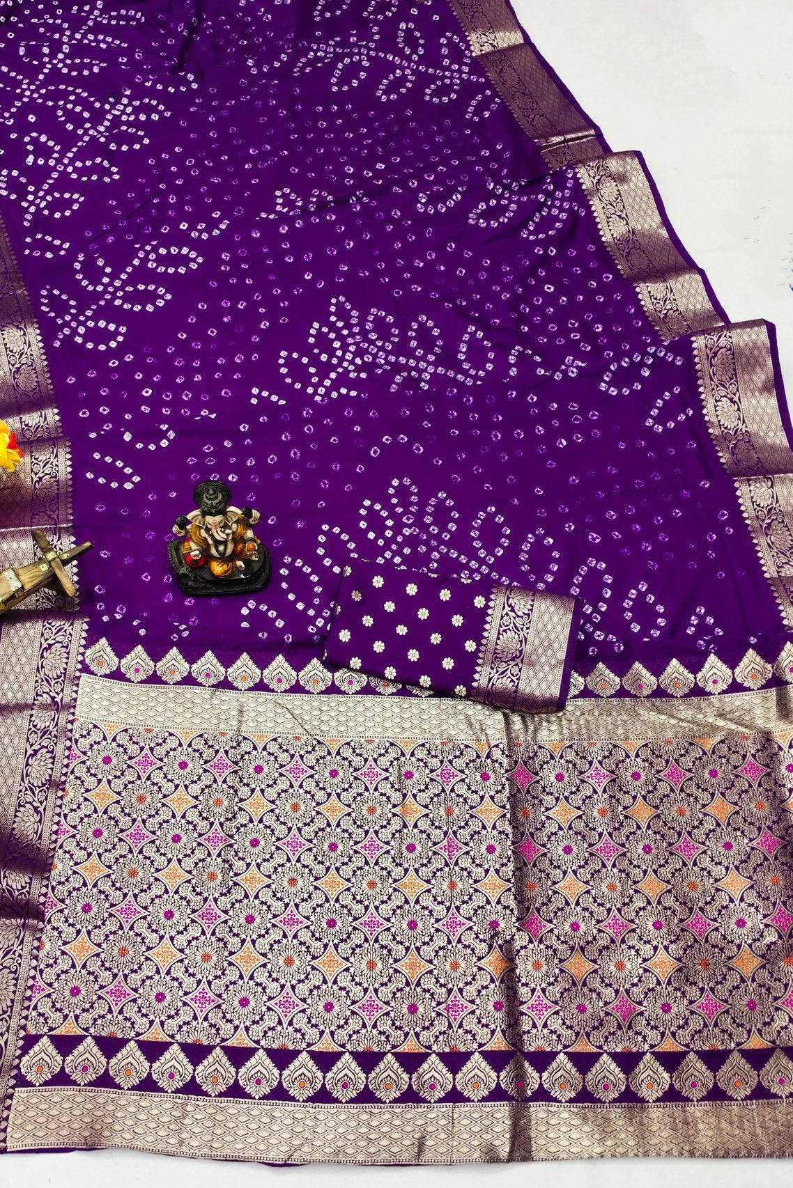 Eminence Purple Woven Bandhani Dola Silk Saree