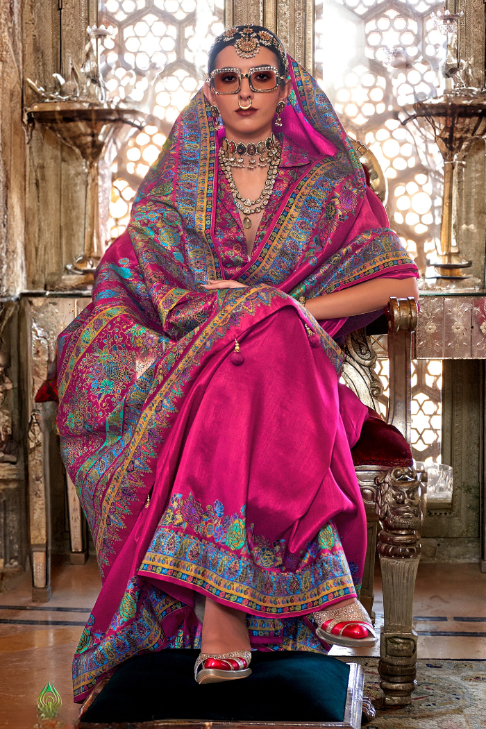 Razzmatazz Pink Printed Banarasi Saree