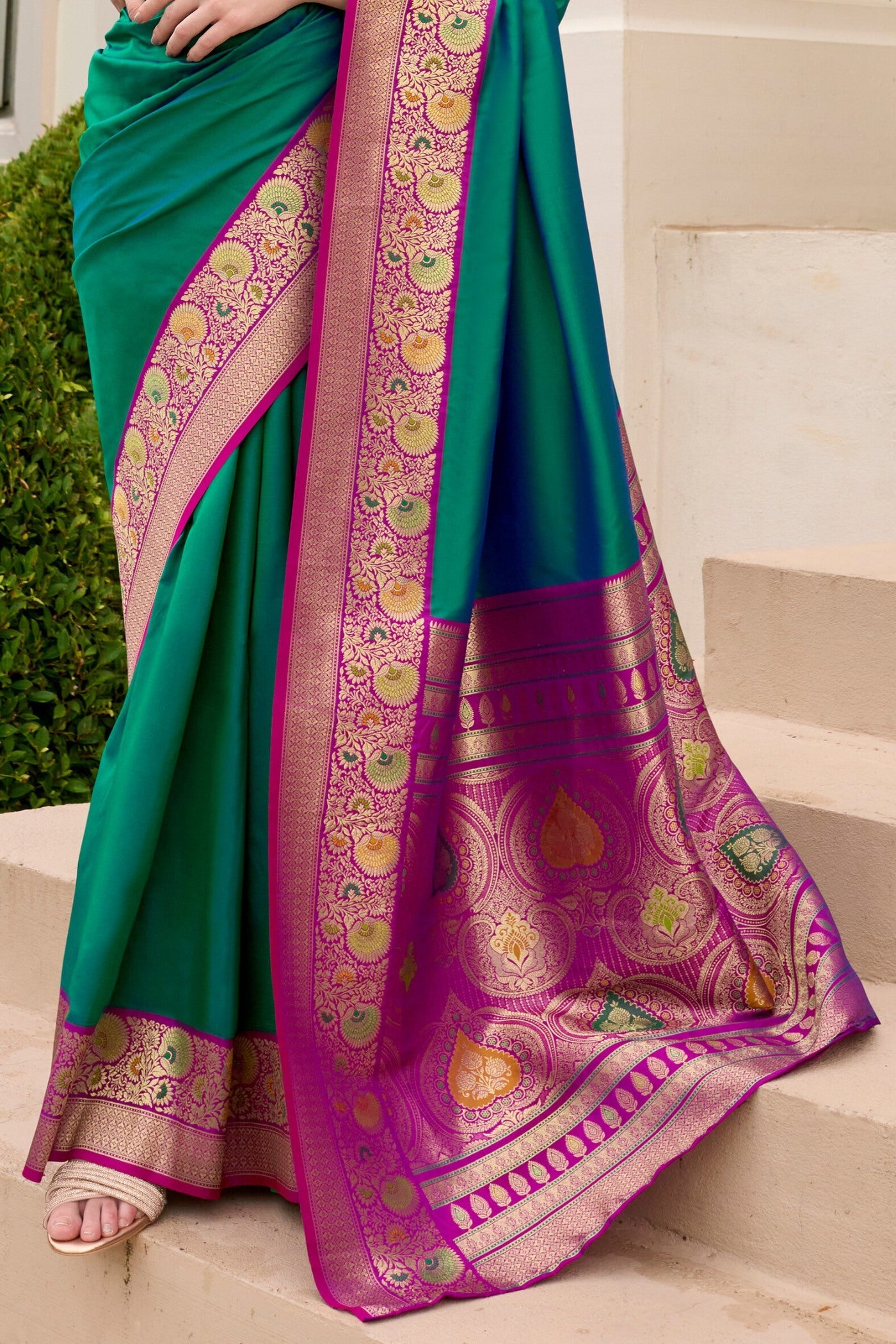 Watercourse Green Woven Banarasi Soft Silk Saree