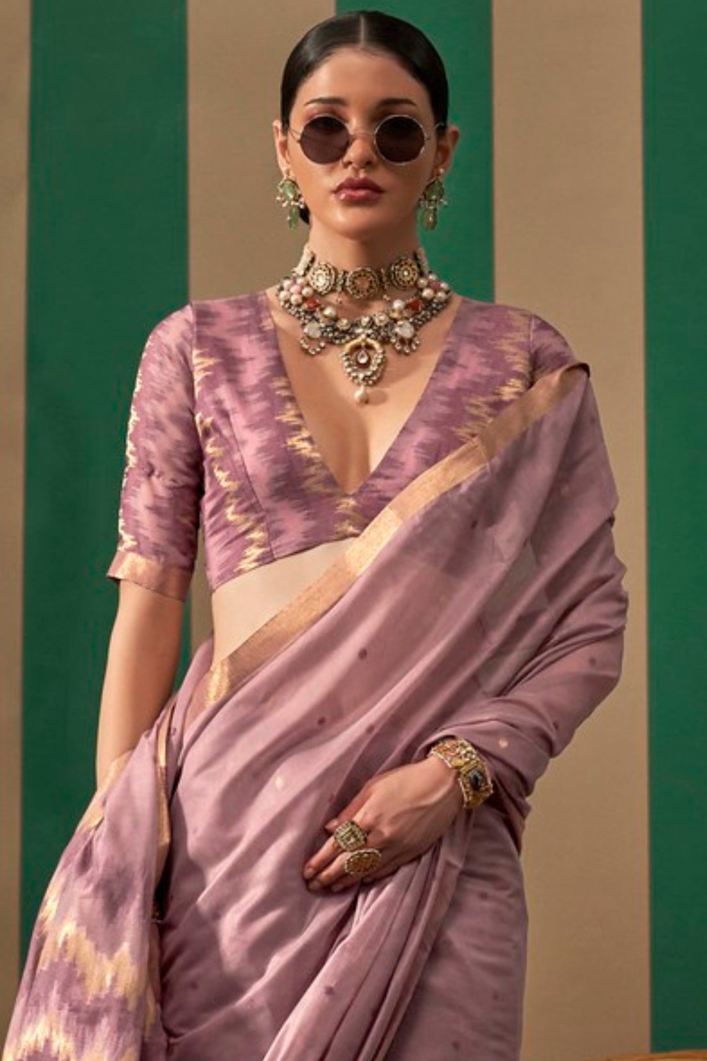 Brandy Rose Purple Handloom Linen Saree