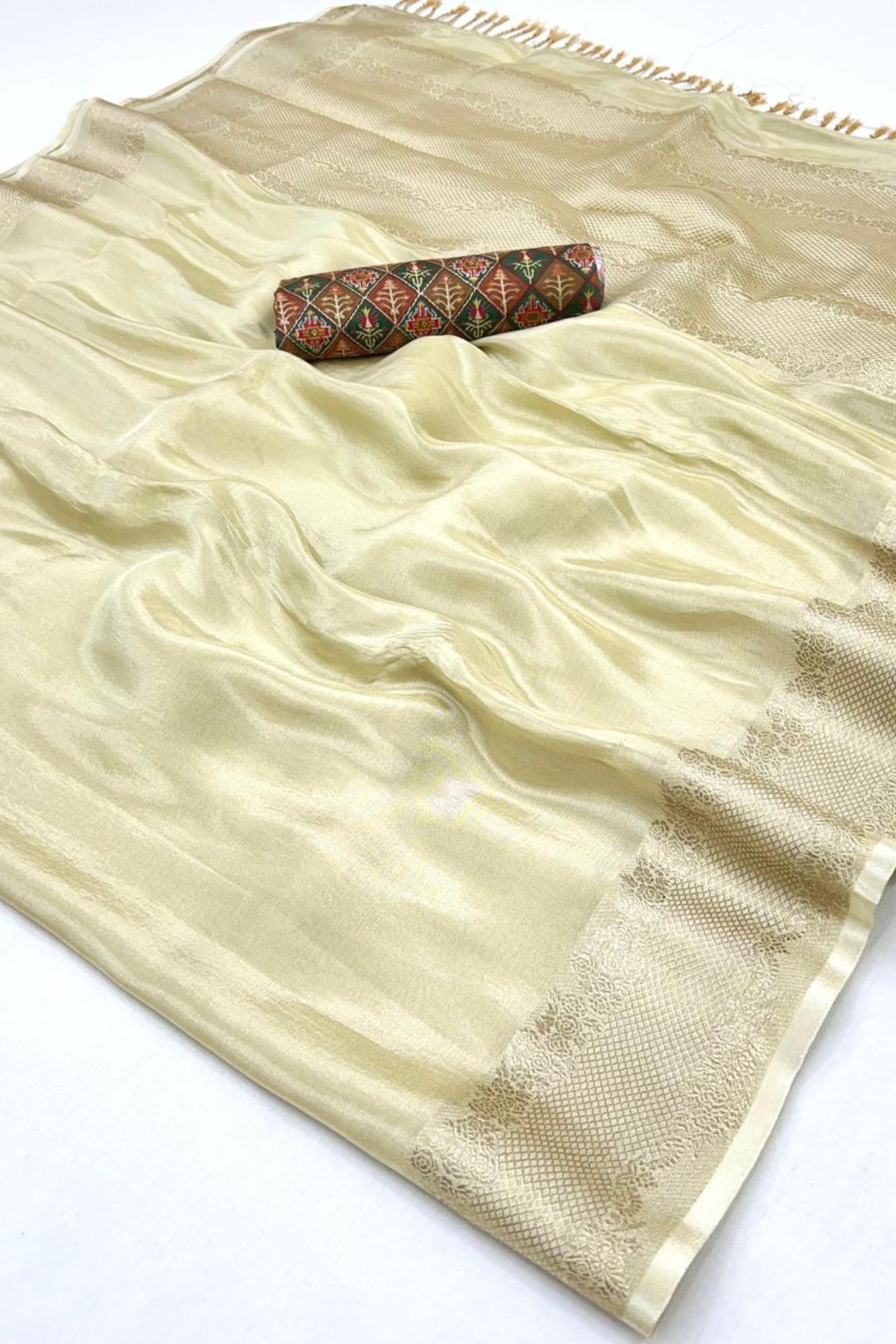 Bison Cream Tissue Silk Saree