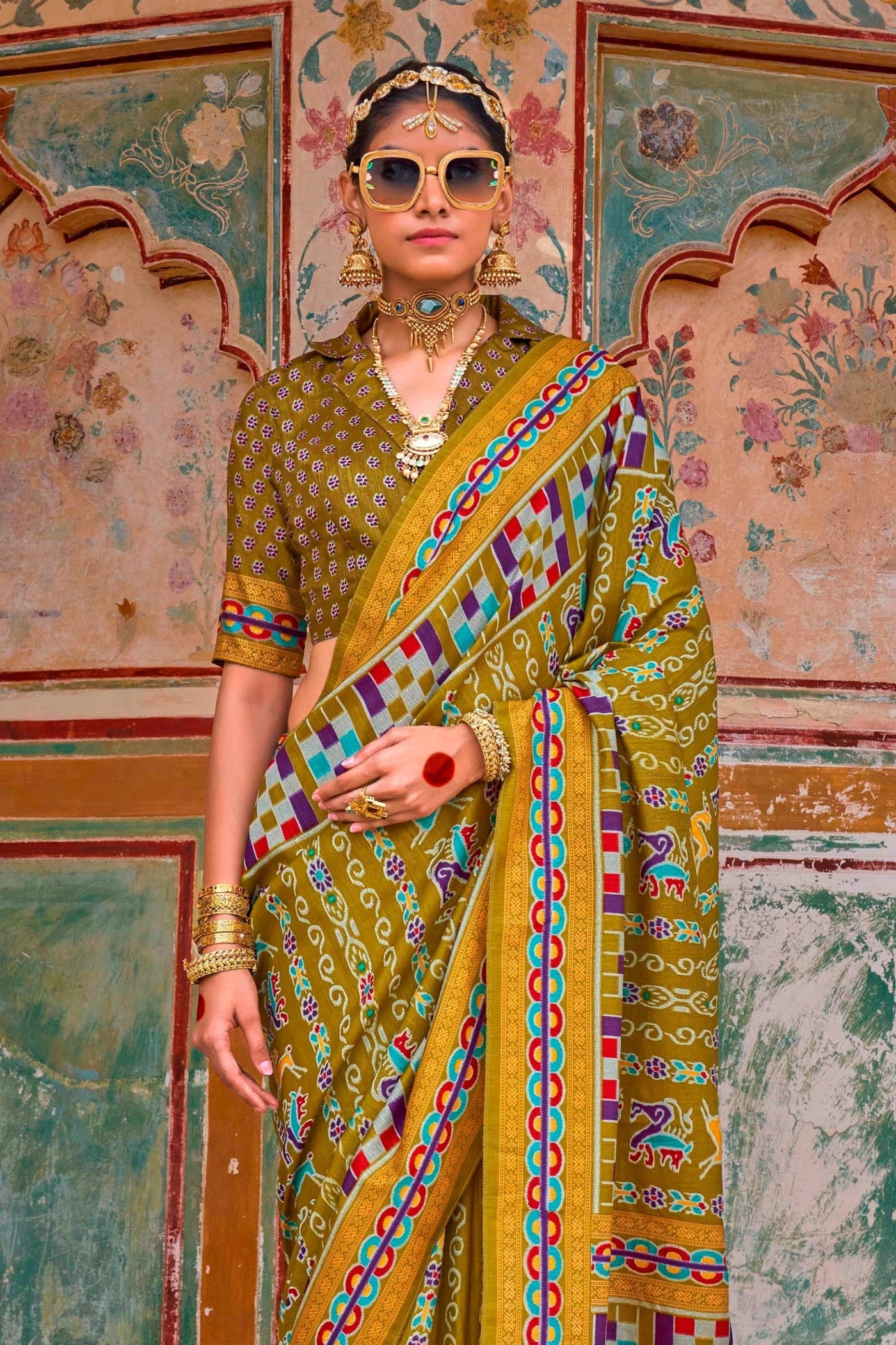 Luxor Gold Green Printed Patola Saree