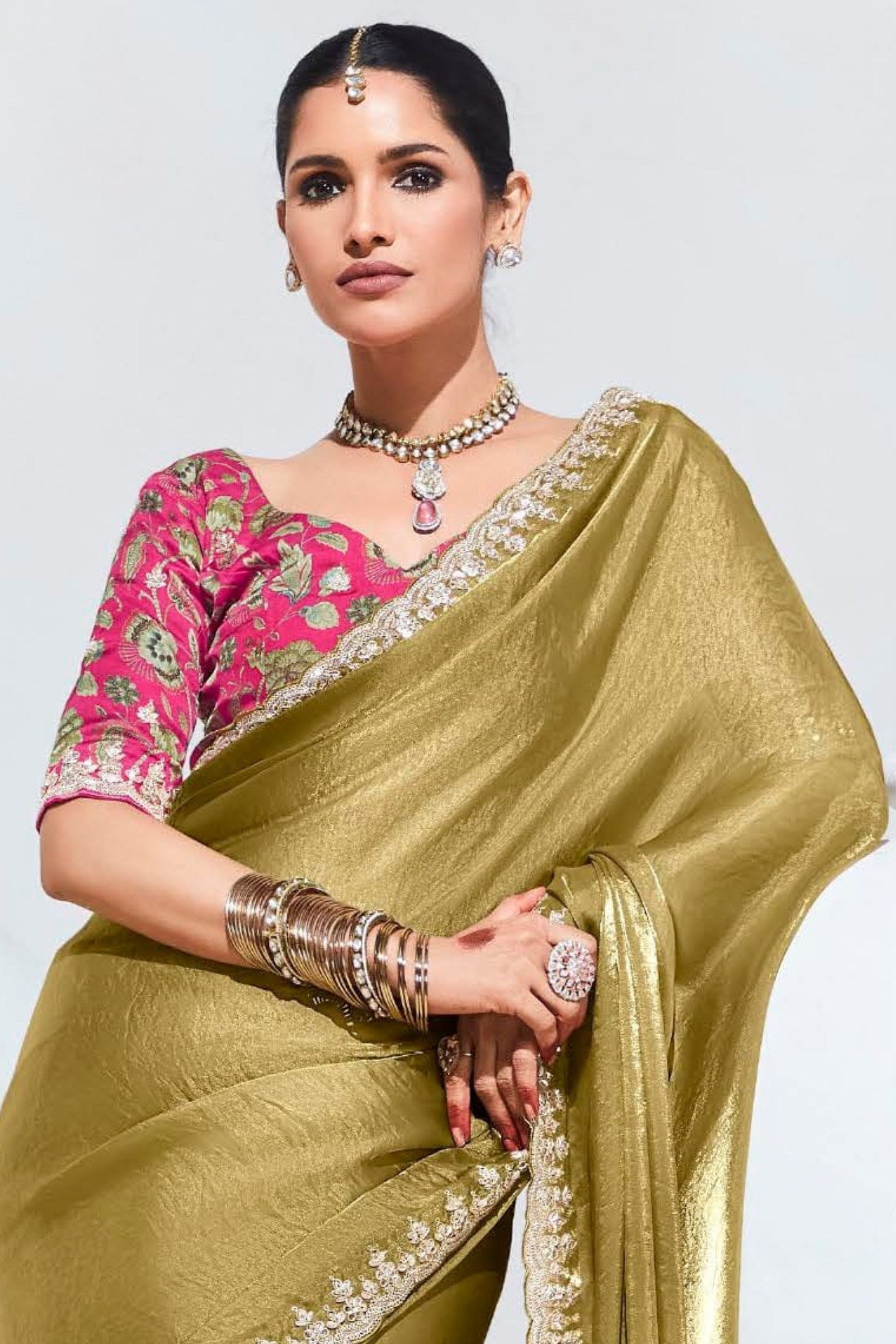 Kumera Yellow Tissue Organza Designer Partywear Saree