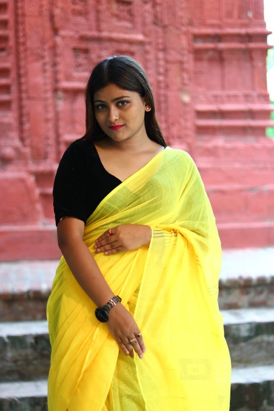 Ripe Lemon Yellow Cotton Sequence Chumki Saree