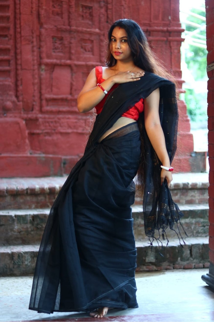 Tuna Black Cotton Sequence Chumki Saree