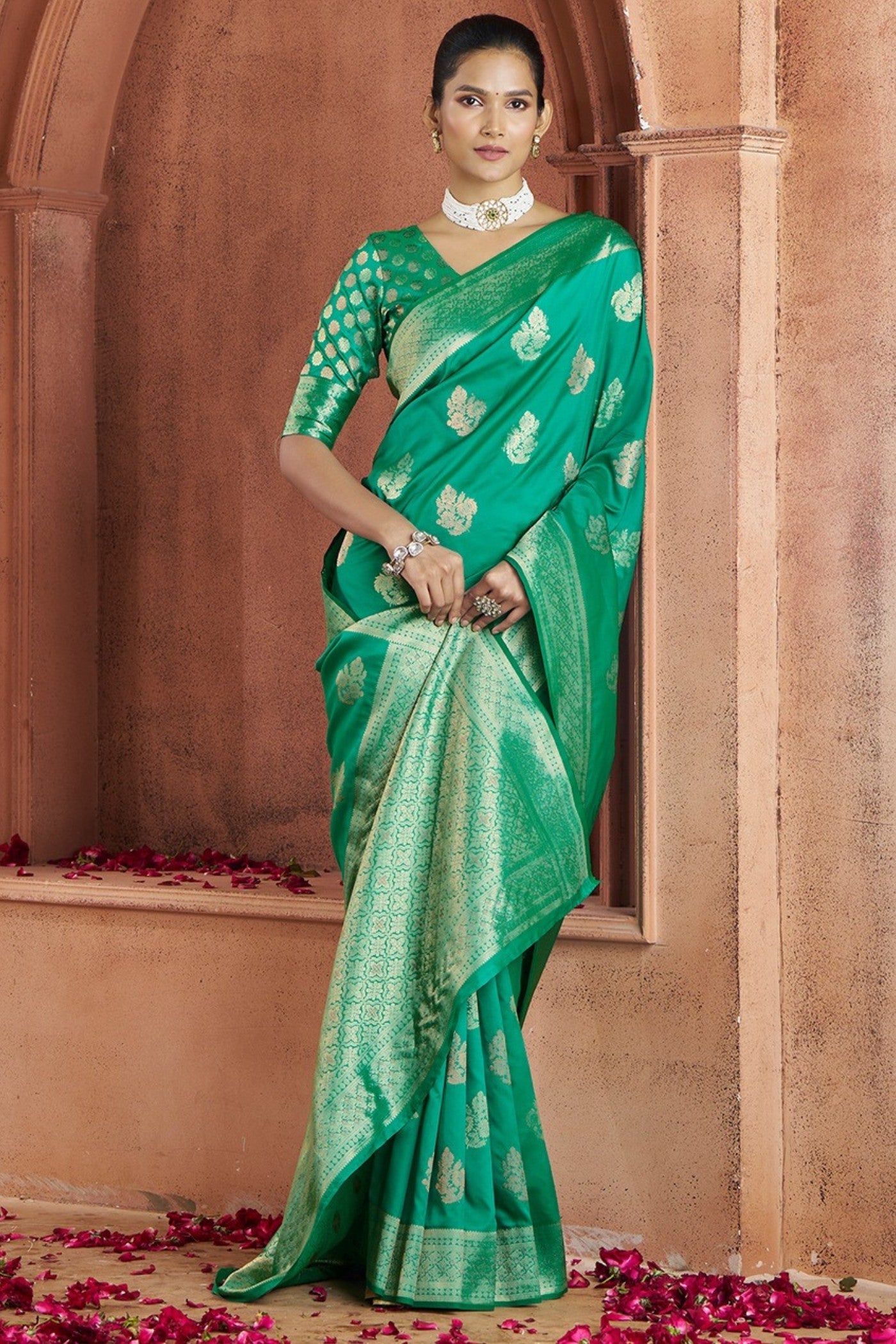 Forest Green Woven Banarasi Saree