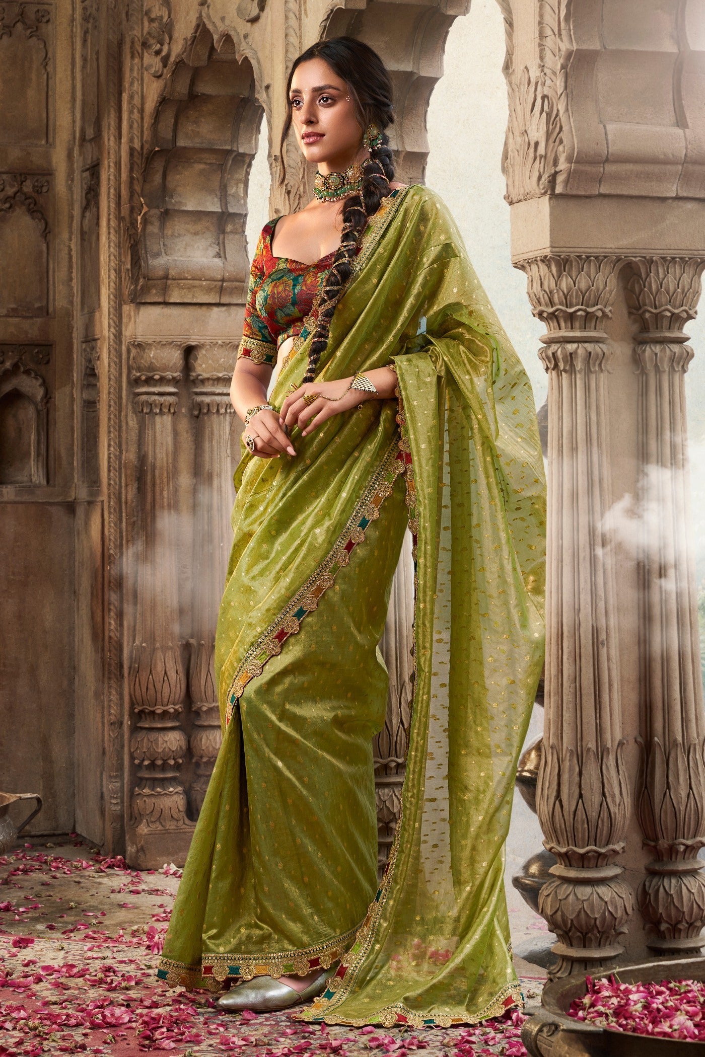 Saratoga Green Tissue Designer Saree