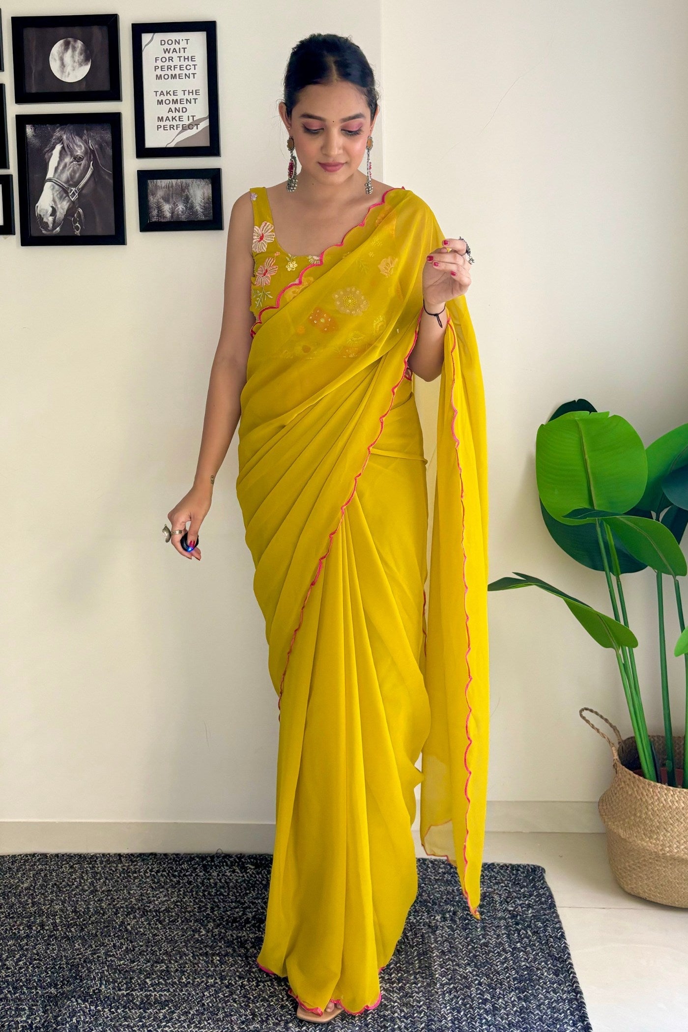 Moccasin Yellow Gerogette Saree