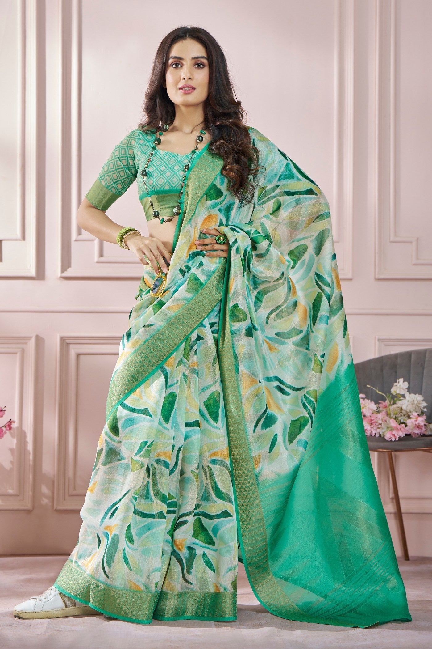 Nilgiri Green Banarasi Silk saree