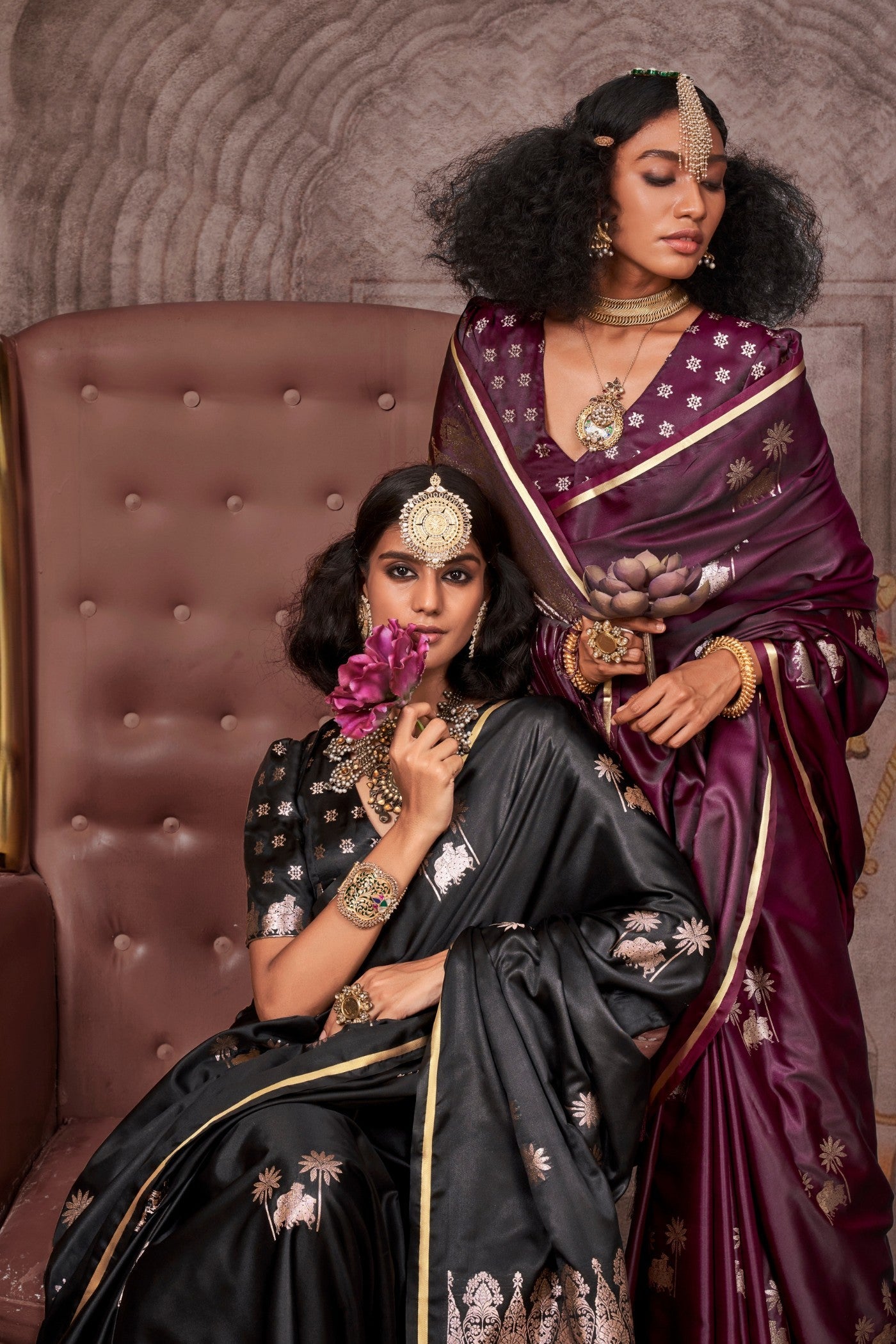 Dark Coco Brown Banarasi Pichwai Satin Saree