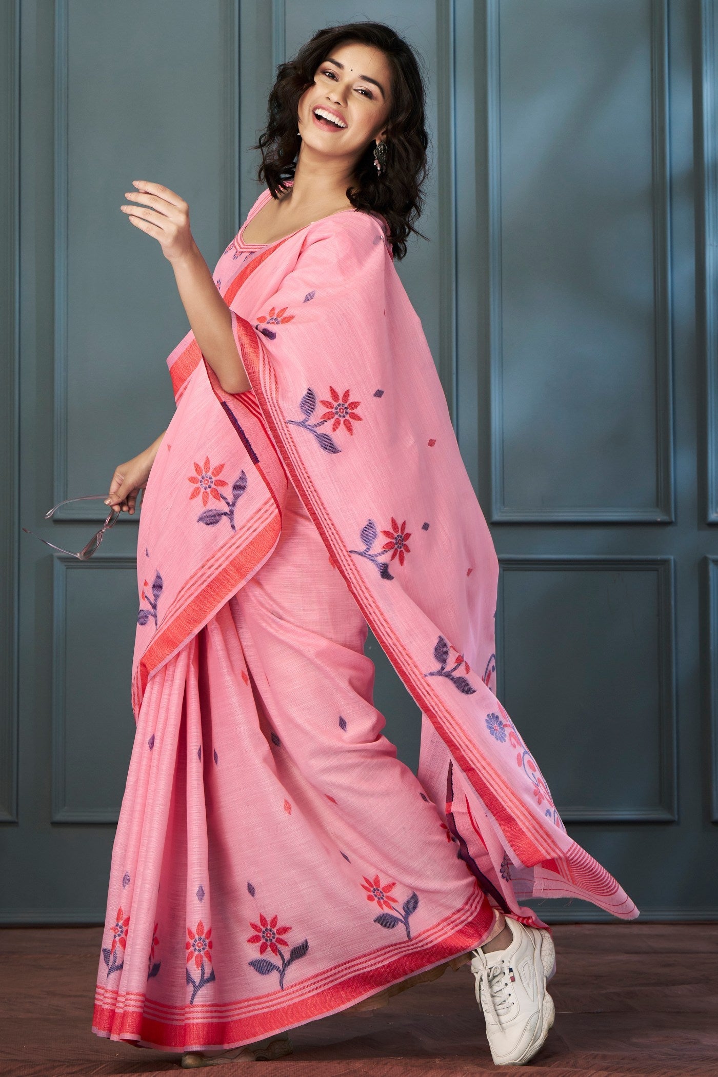 Wewak Pink Handloom Linen Saree