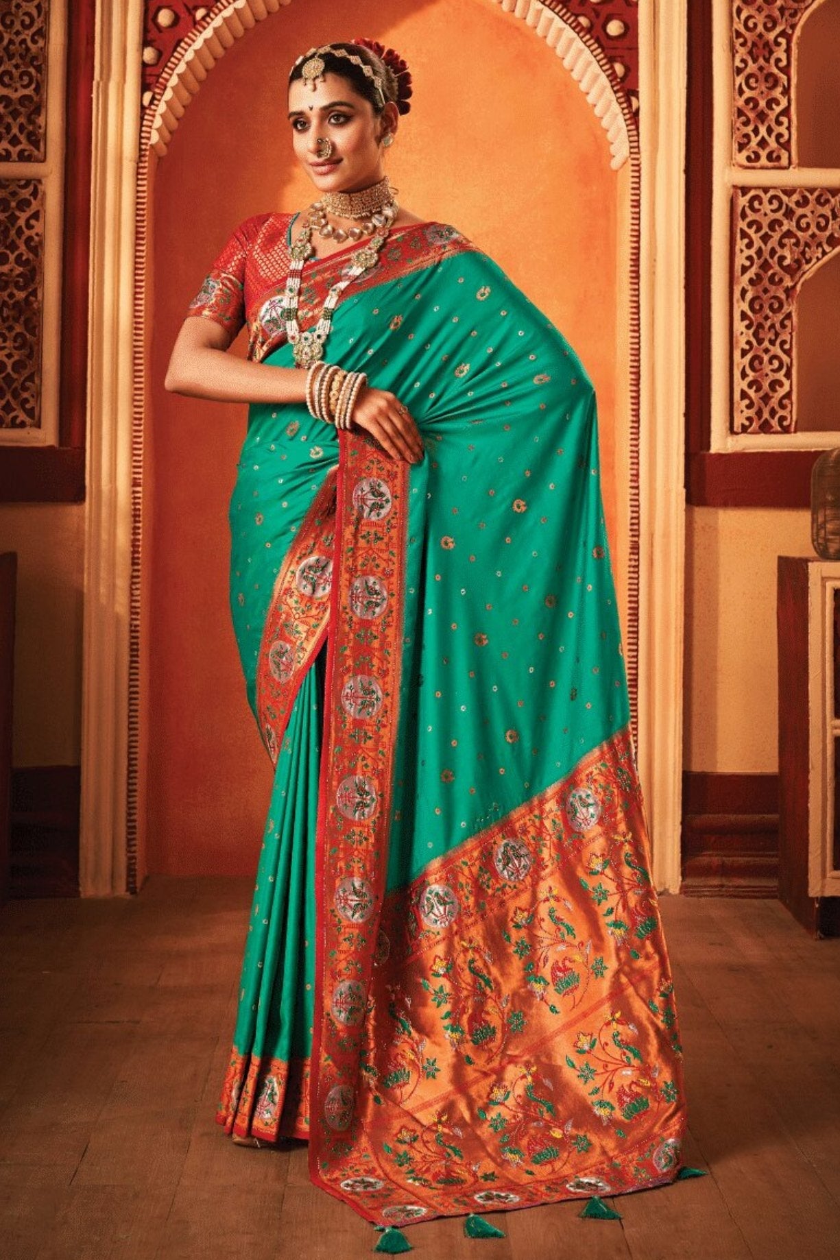 Jungle Green Woven Paithani Saree