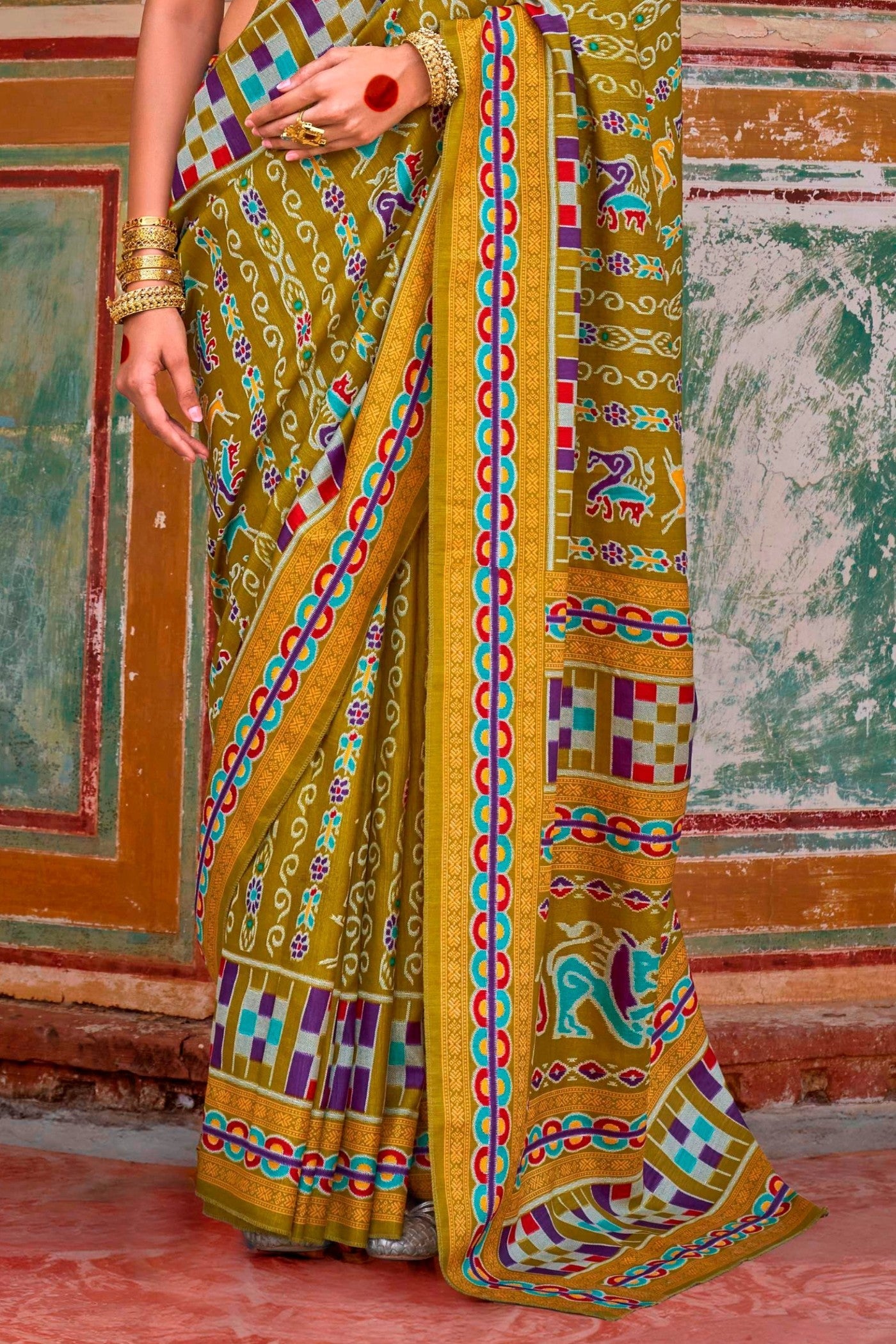 Luxor Gold Green Printed Patola Saree