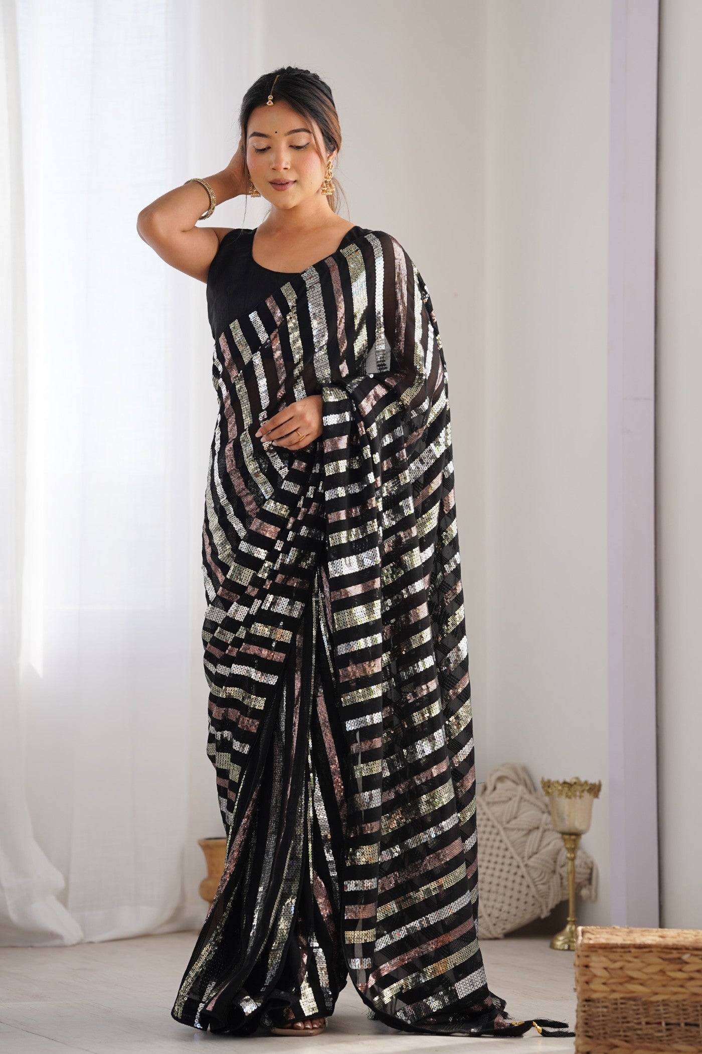 Onyx Black Embroidered Partywear Saree