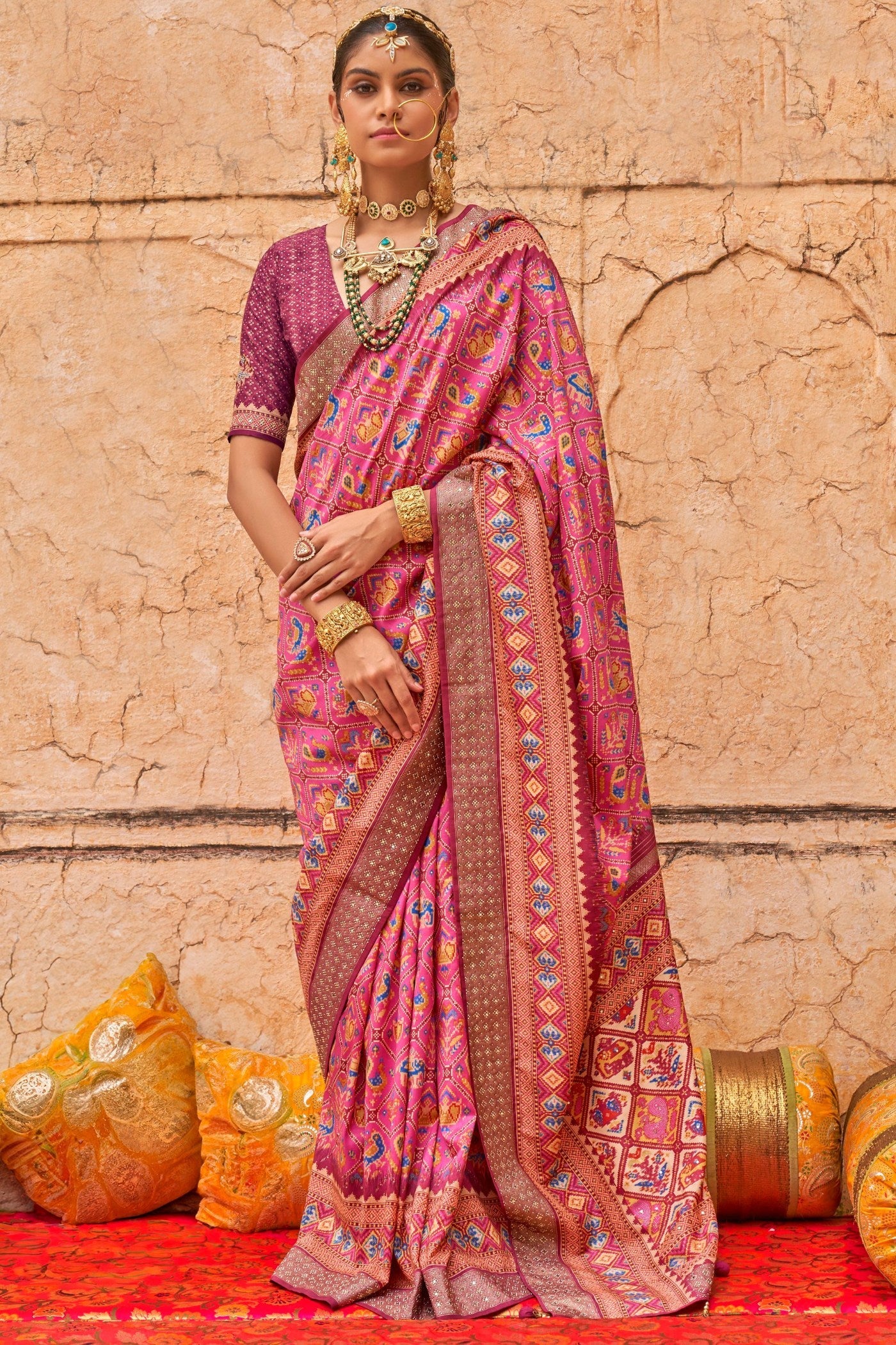 Lotus Pink Printed Patola Saree