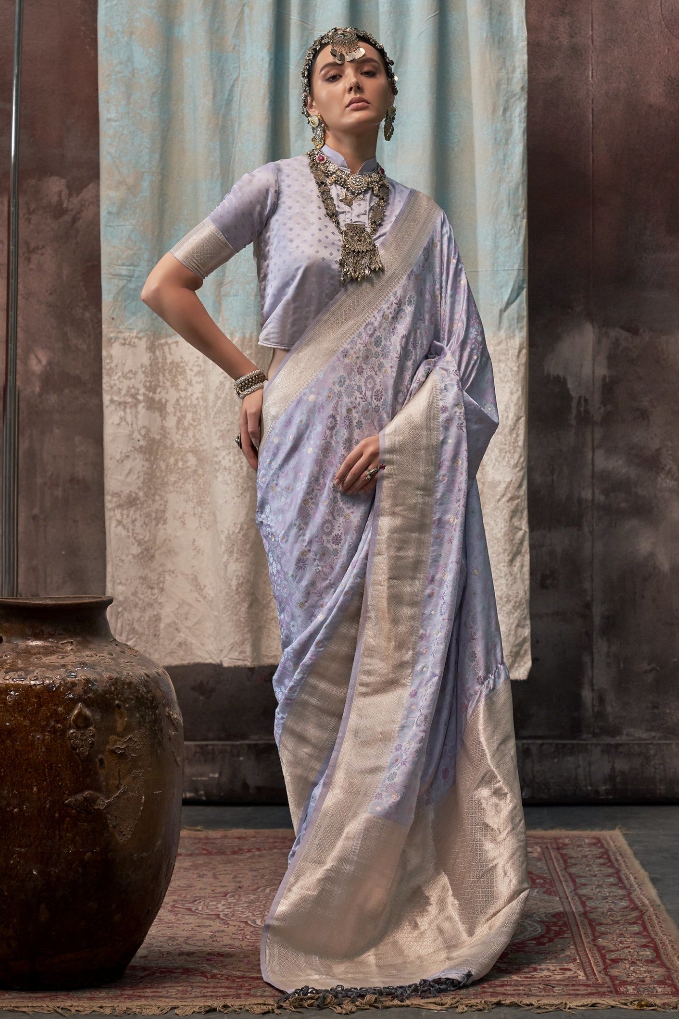 Fedora Grey Banarasi Handloom Saree