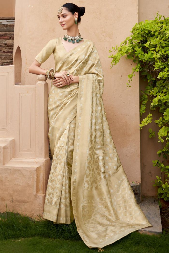 Almond Cream Woven Banarasi Saree