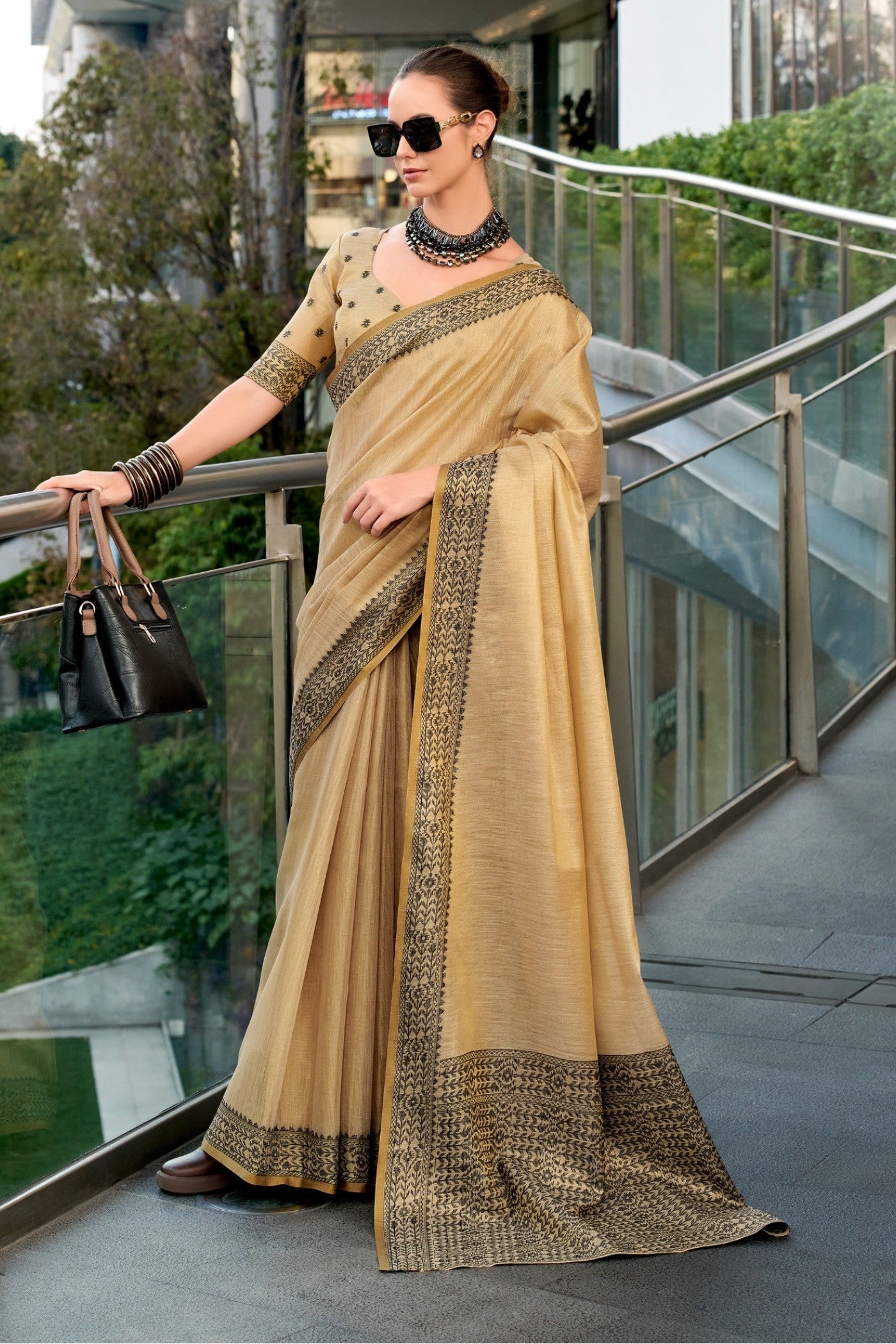 Clay Cream Linen Tissue Silk Saree